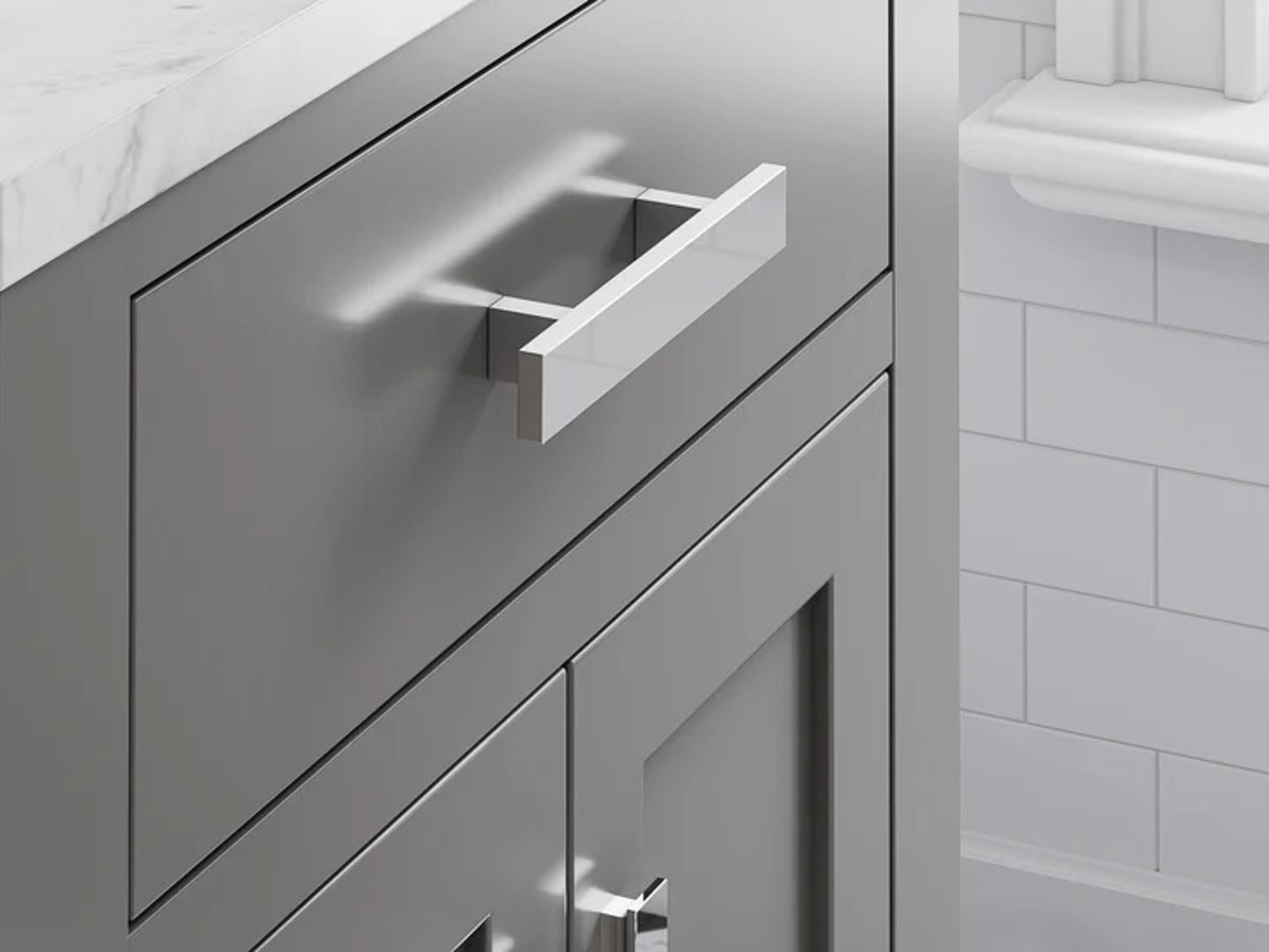 Water Creation Madison Single Sink Carrara White Marble Countertop Bath Vanity in Cashmere Grey with Chrome Hardware and Rectangular Mirror (S)