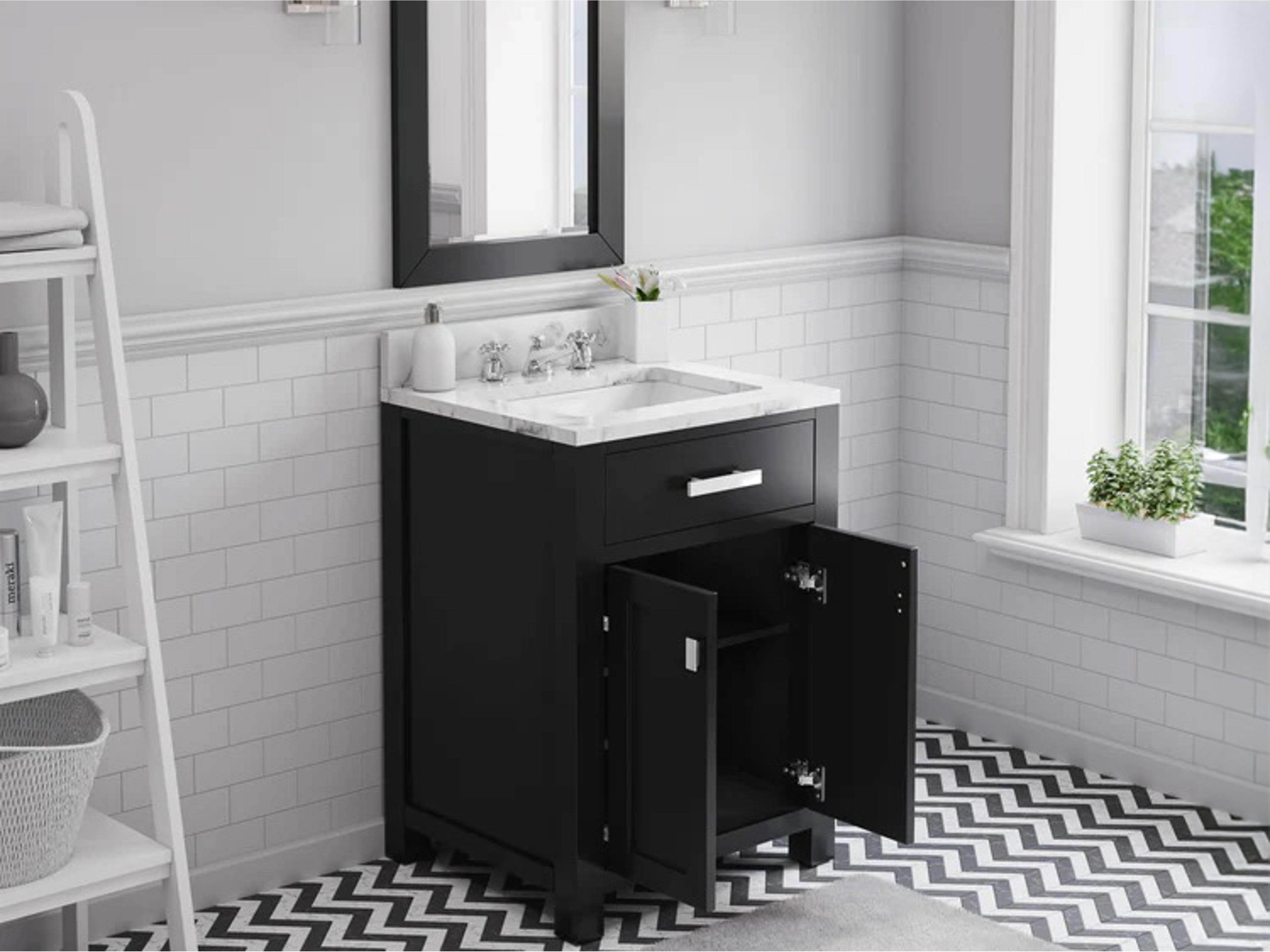 Water Creation Madison Single Sink Carrara White Marble Countertop Bath Vanity in Espresso