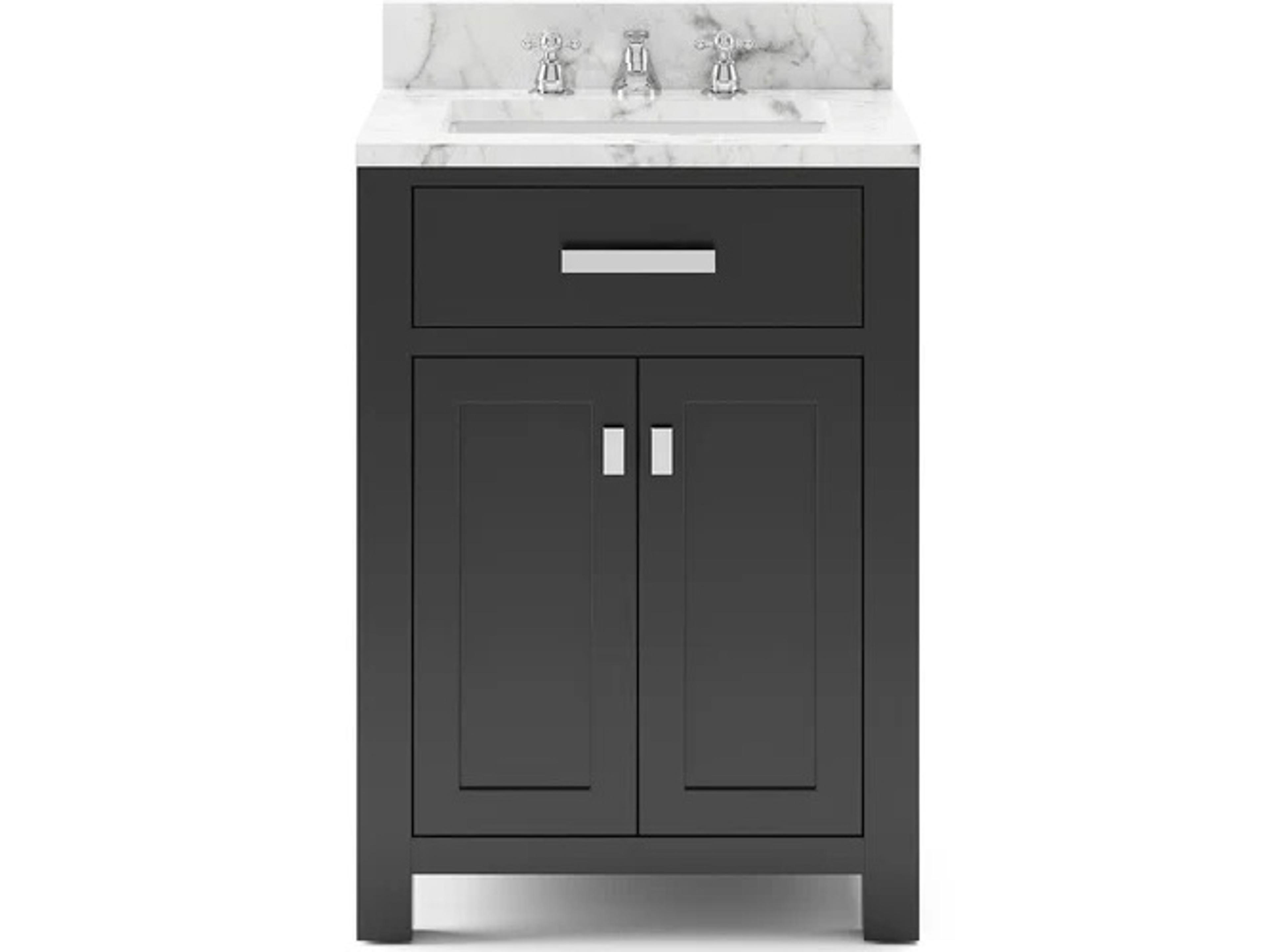 Madison Single Sink Carrara White Marble Countertop Bath Vanity in Espresso with Chrome Hardware and Classic Faucet