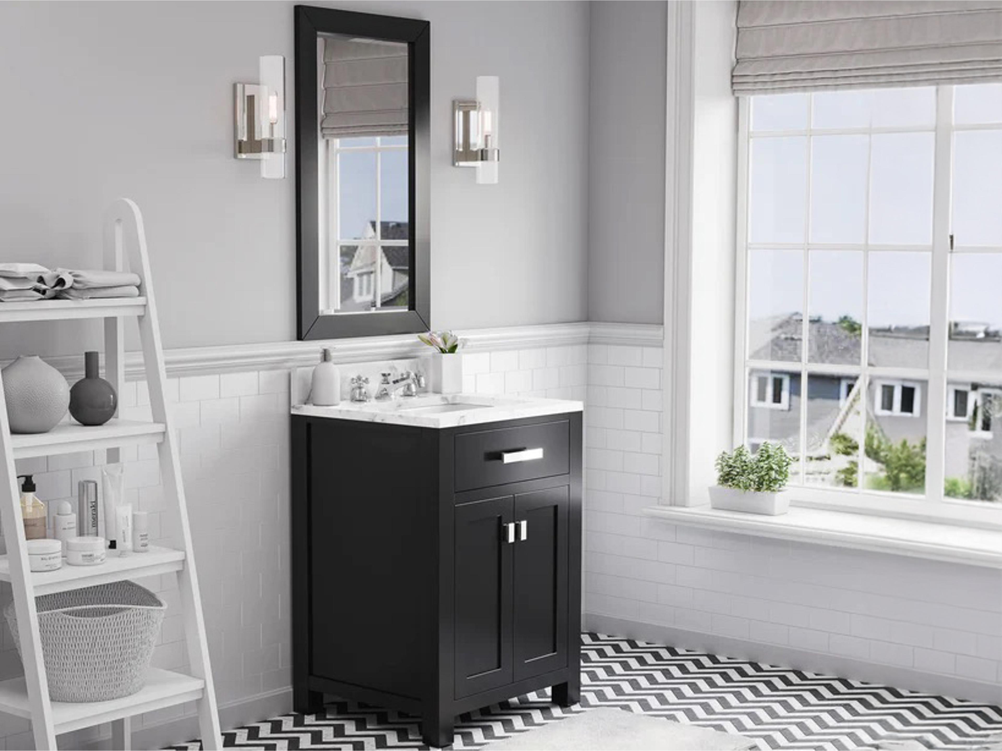 Water Creation Madison Single Sink Carrara White Marble Countertop Bath Vanity in Espresso with Chrome Hardware and Classic Faucet