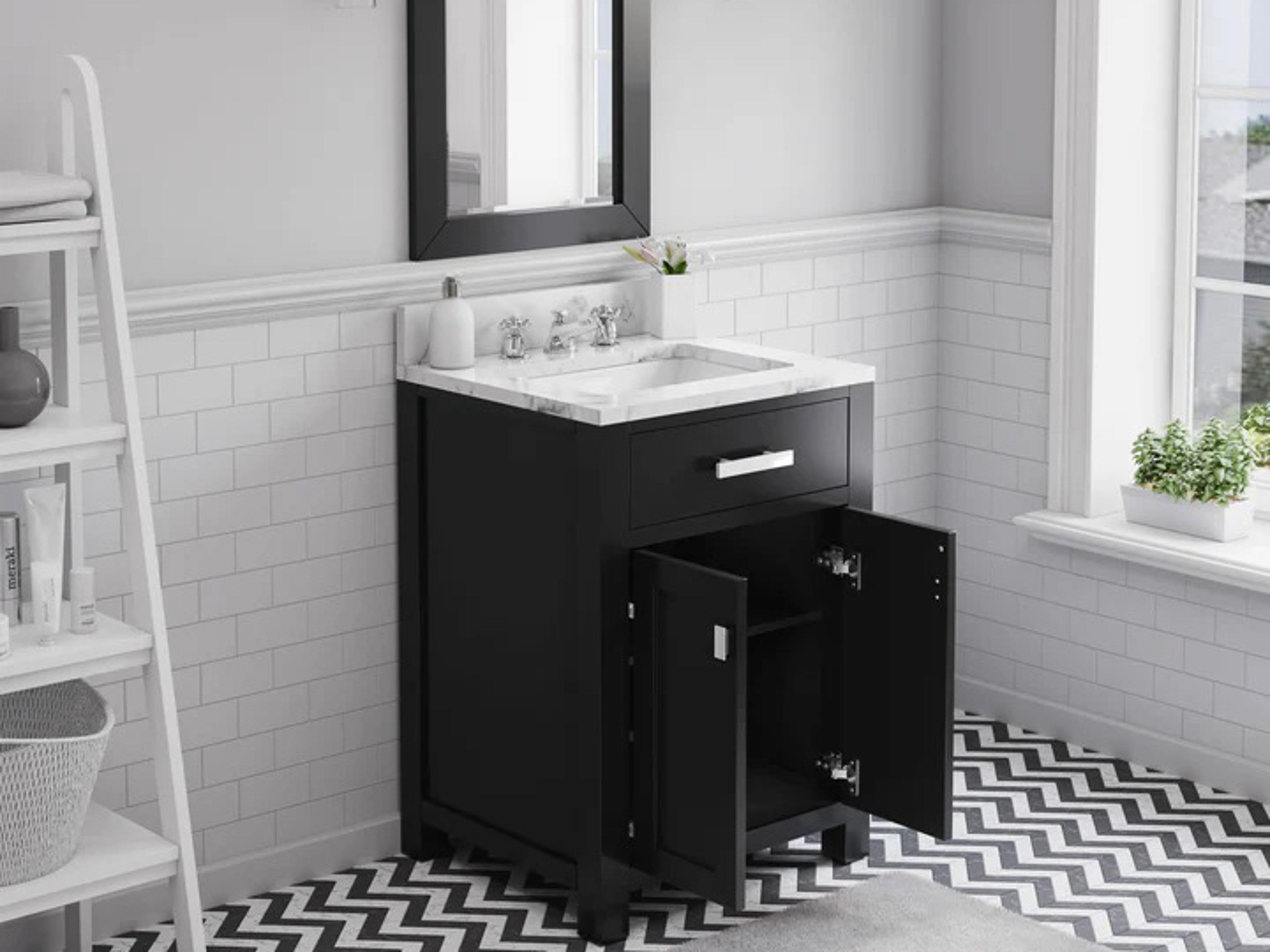 Water Creation Madison Single Sink Carrara White Marble Countertop Bath Vanity in Espresso with Chrome Hardware and Classic Faucet