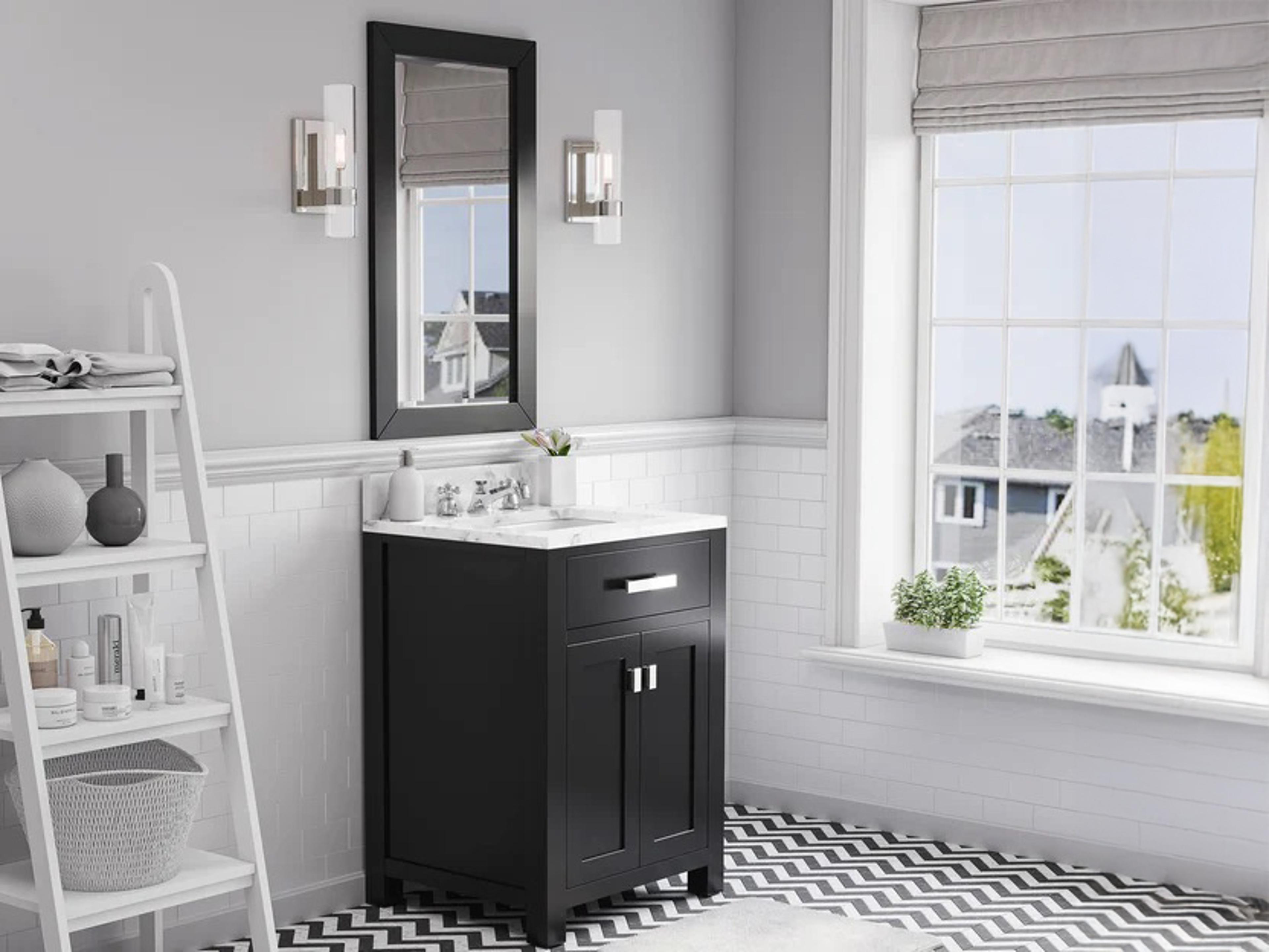 Water Creation Madison Single Sink Carrara White Marble Countertop Bath Vanity in Espresso with Chrome Hardware and Rectangular Mirror (S)