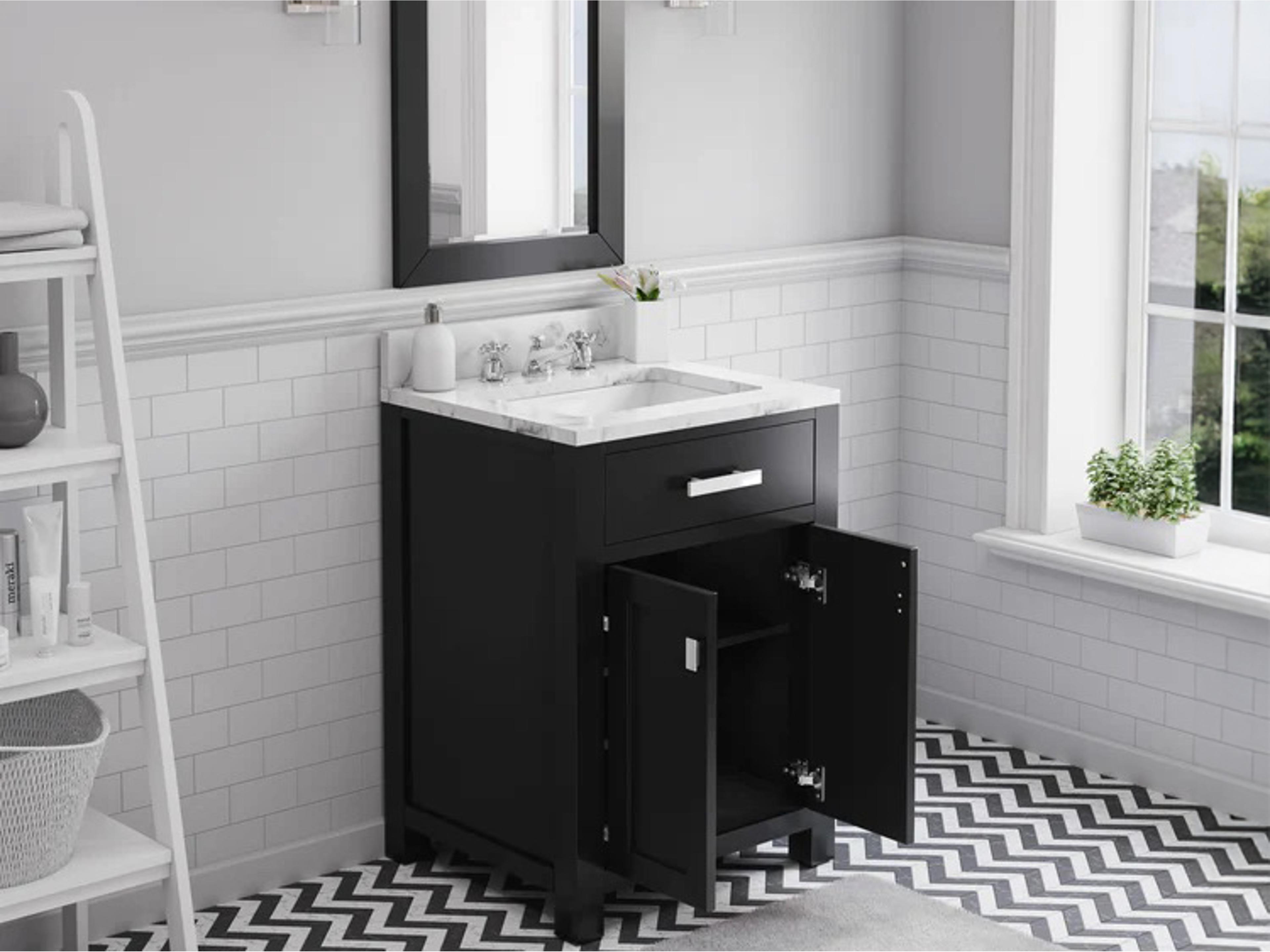 Water Creation Madison Single Sink Carrara White Marble Countertop Bath Vanity in Espresso with Chrome Hardware and Rectangular Mirror (S)