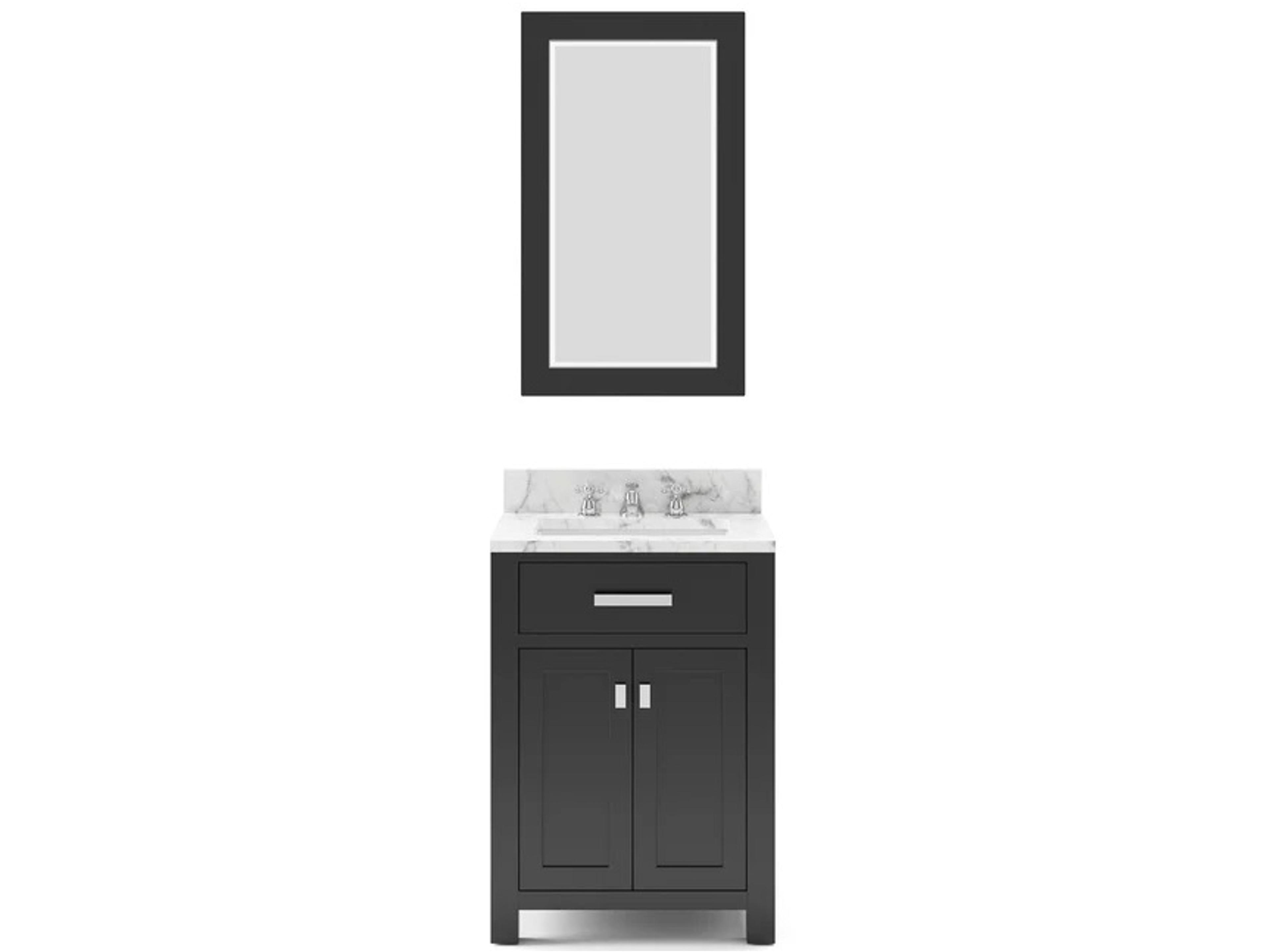 Madison Single Sink Carrara White Marble Countertop Bath Vanity in Espresso with Chrome Hardware, Classic Faucet and Rectangular Mirror (S)