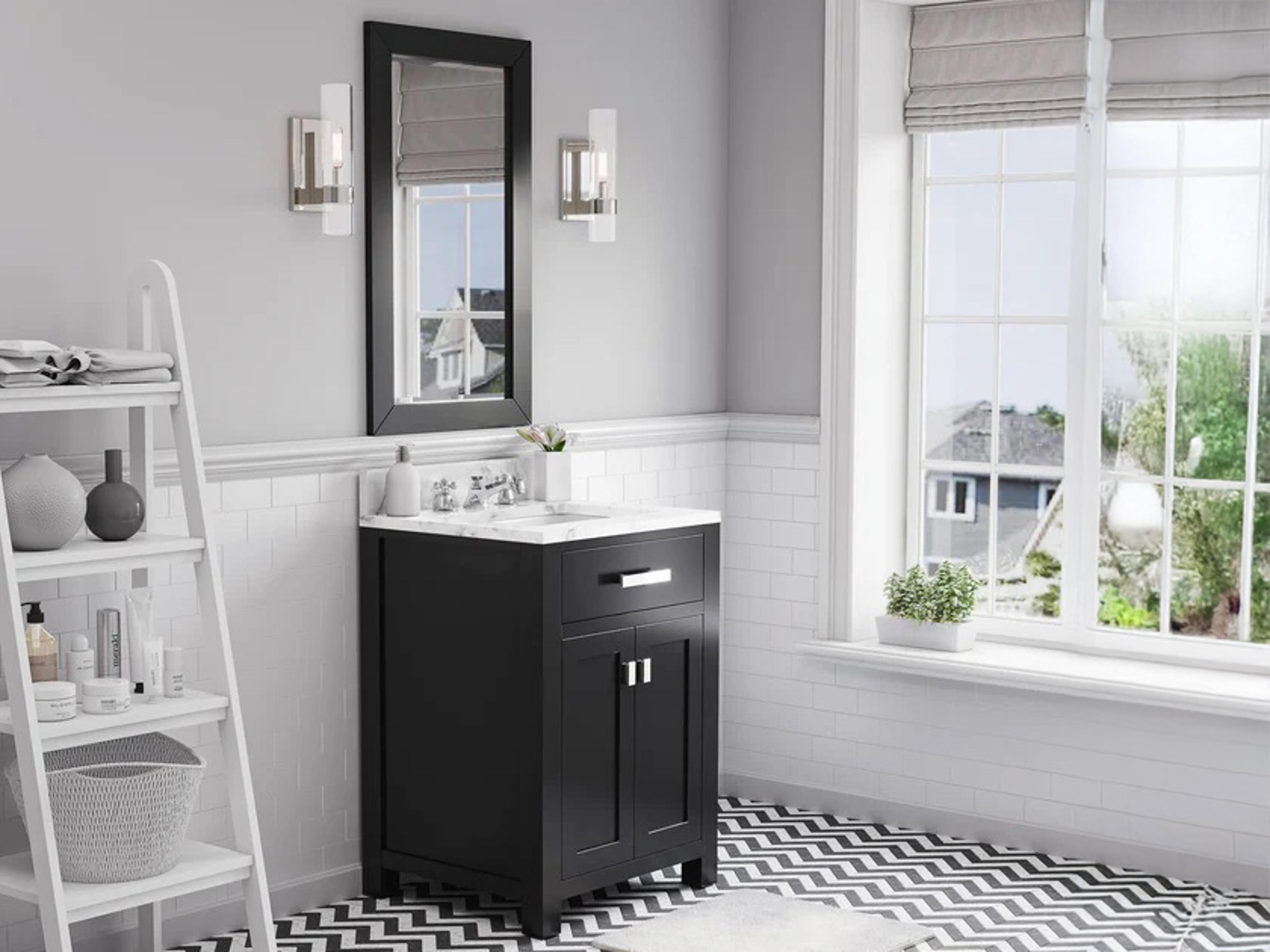 Water Creation Madison Single Sink Carrara White Marble Countertop Bath Vanity in Espresso with Chrome Hardware, Classic Faucet and Rectangular Mirror (S)