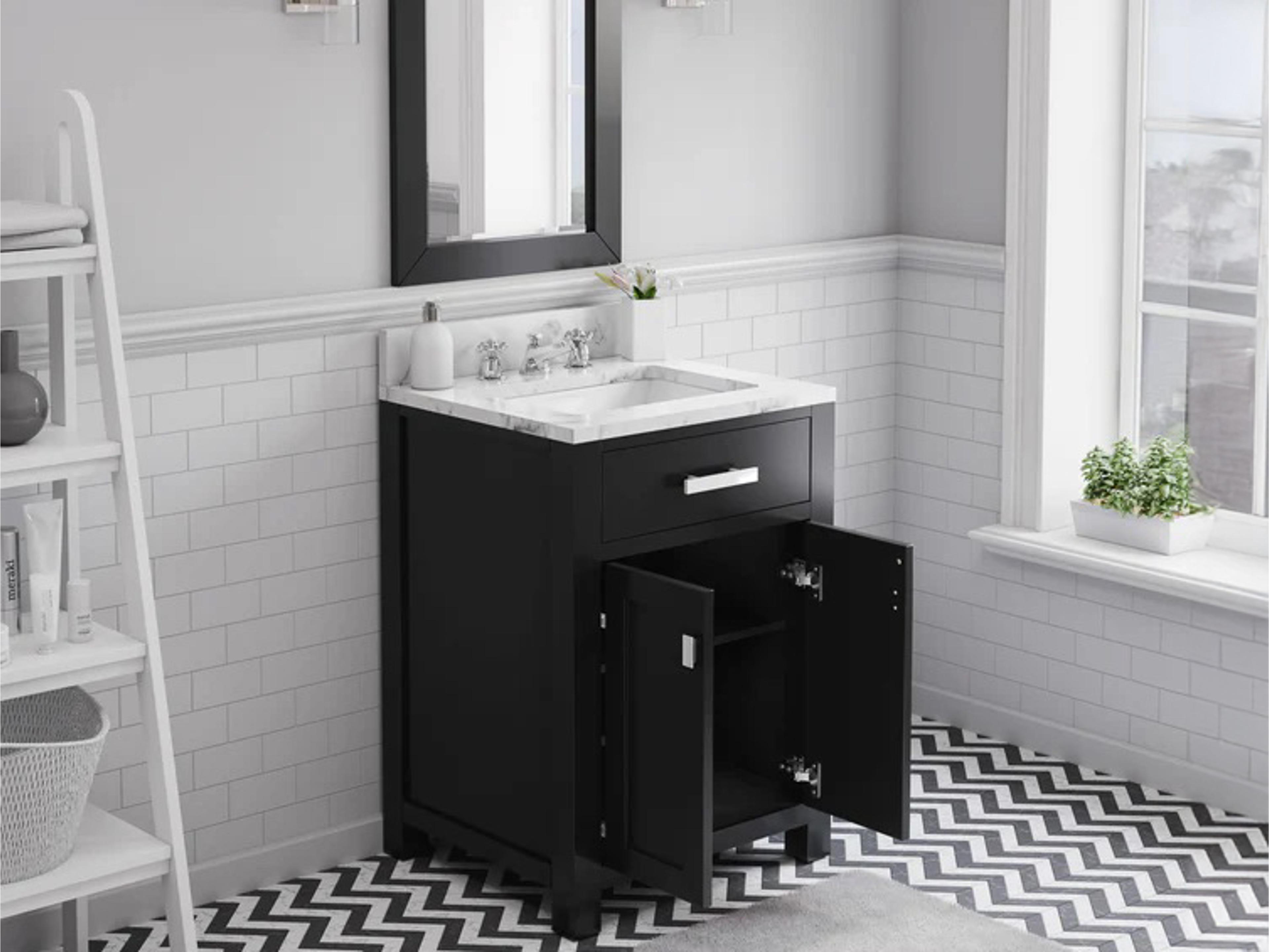 Water Creation Madison Single Sink Carrara White Marble Countertop Bath Vanity in Espresso with Chrome Hardware, Classic Faucet and Rectangular Mirror (S)