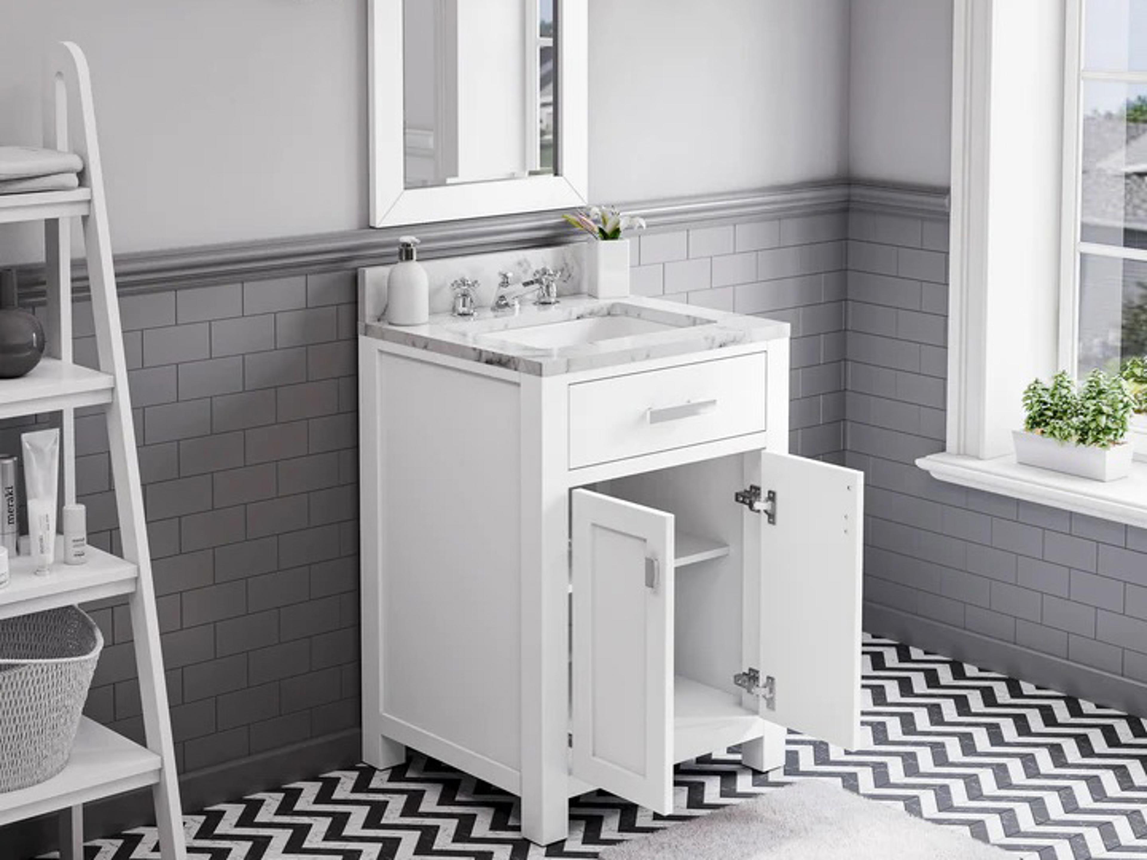 Water Creation Madison Single Sink Bathroom Vanity With Matching Framed Mirror in Pure White