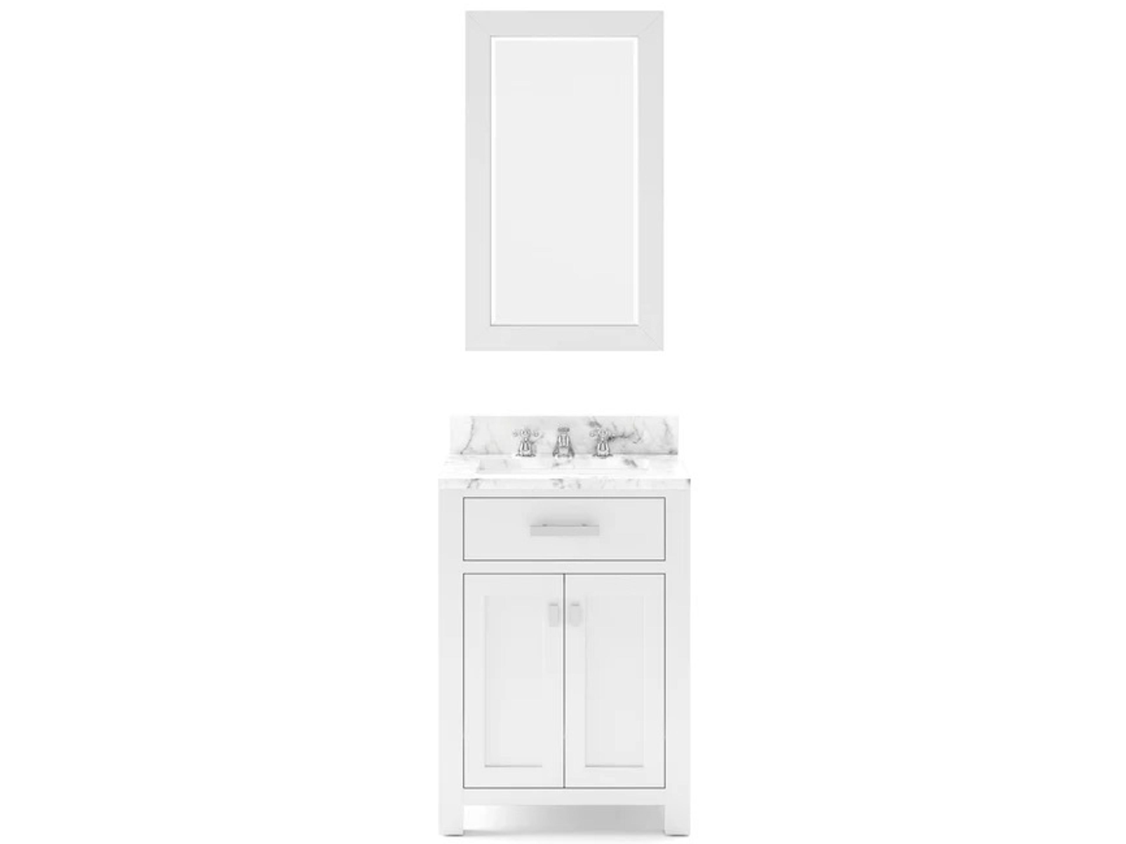 Water Creation Madison Single Sink Bathroom Vanity With Matching Framed Mirror And Faucet in Pure White