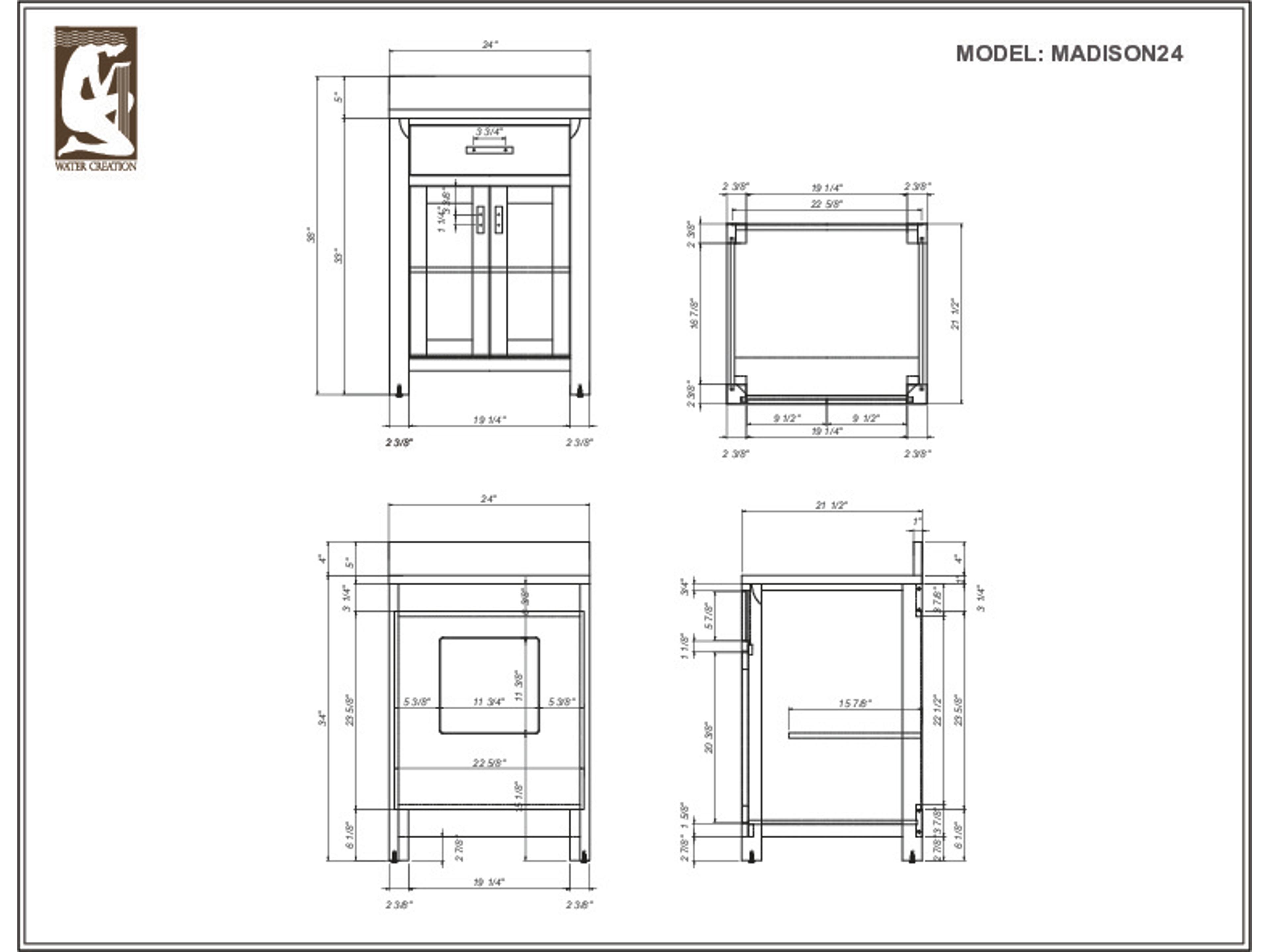 Water Creation Madison Single Sink Bathroom Vanity With Matching Framed Mirror And Faucet in Pure White