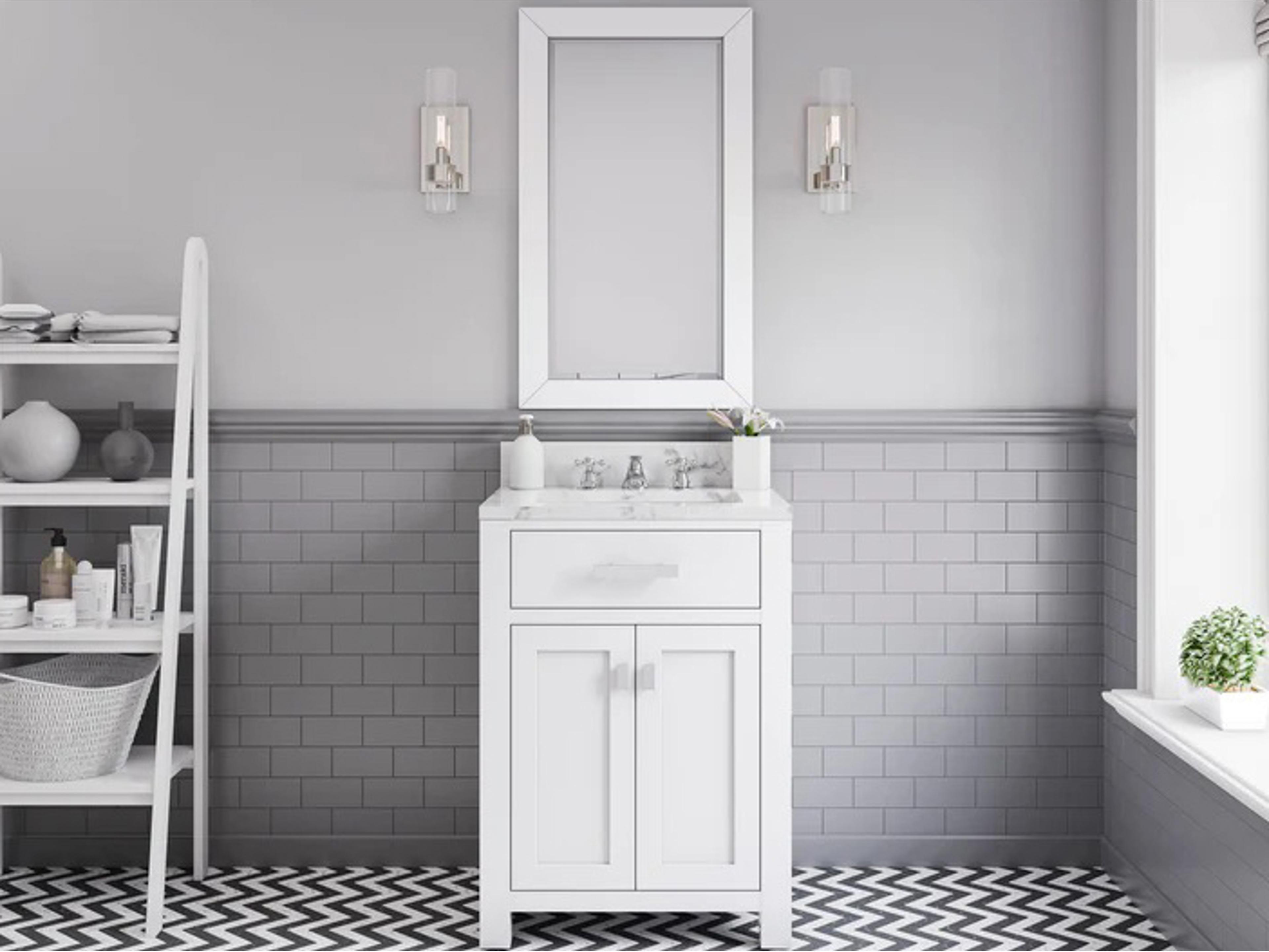 Water Creation Madison Single Sink Bathroom Vanity With Matching Framed Mirror And Faucet in Pure White