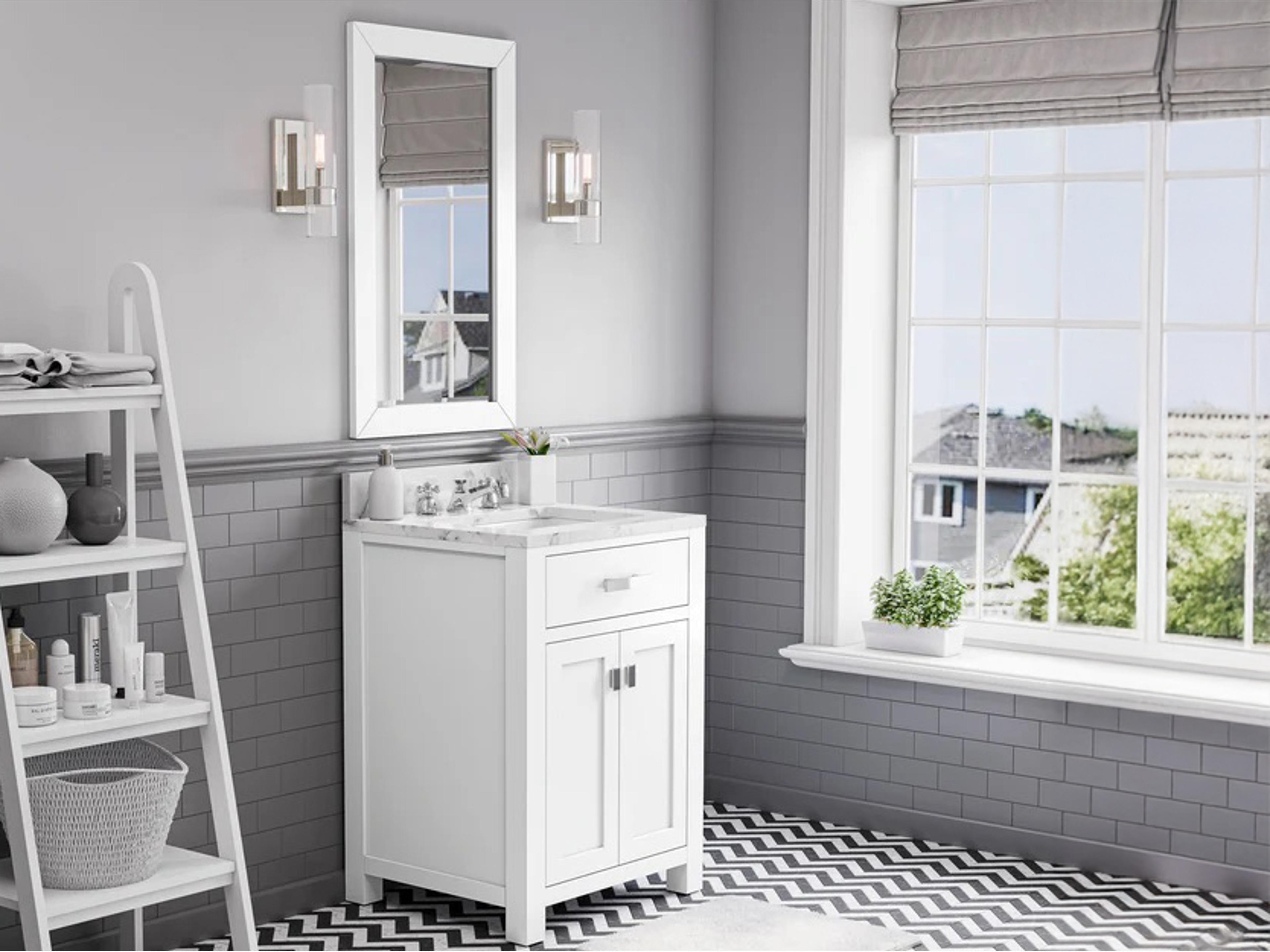Water Creation Madison Single Sink Bathroom Vanity With Matching Framed Mirror And Faucet in Pure White