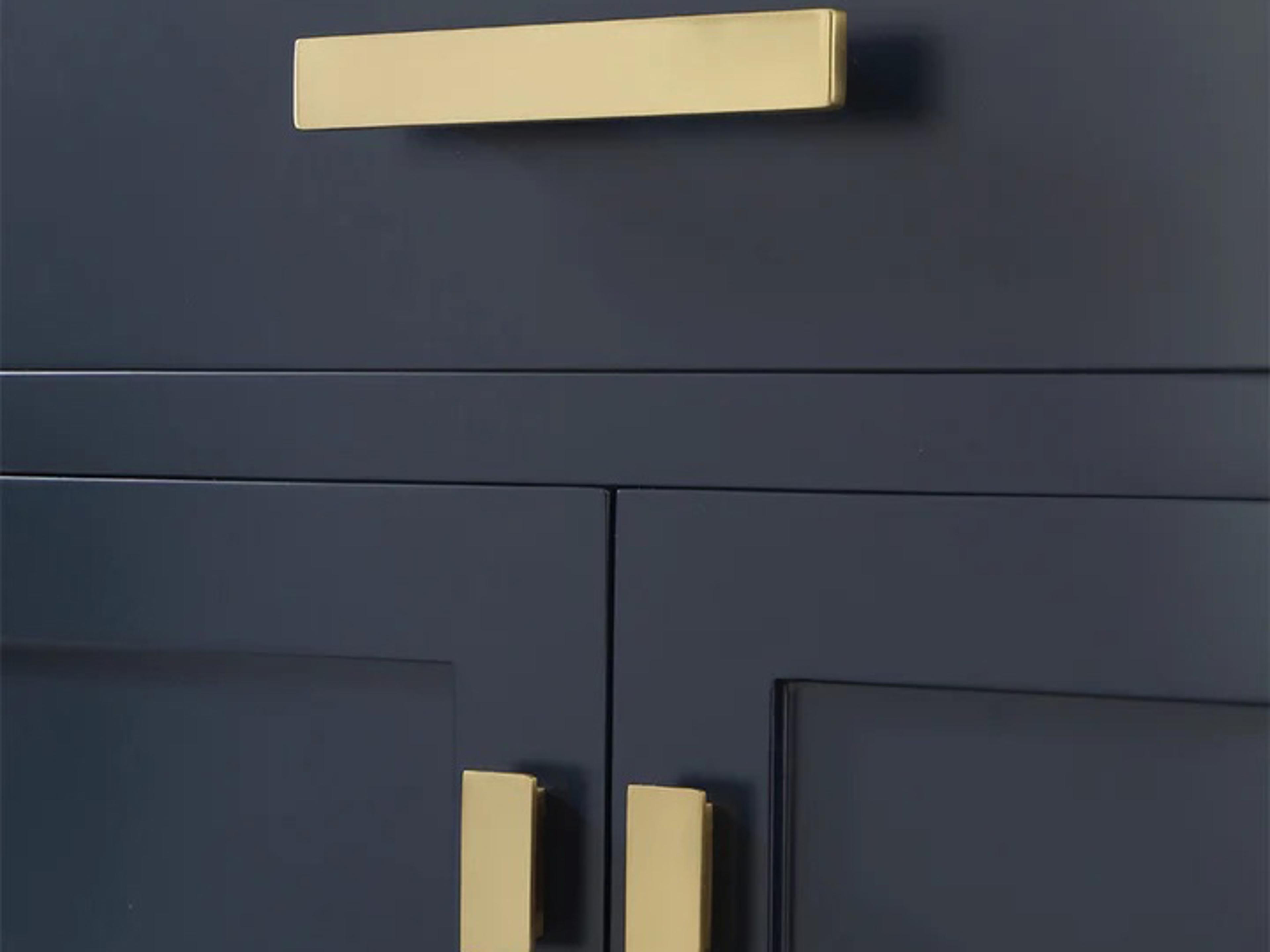 Water Creation Madison Single Sink Carrara White Marble Countertop Bath Vanity In Monarch Blue with Satin Gold Hardware