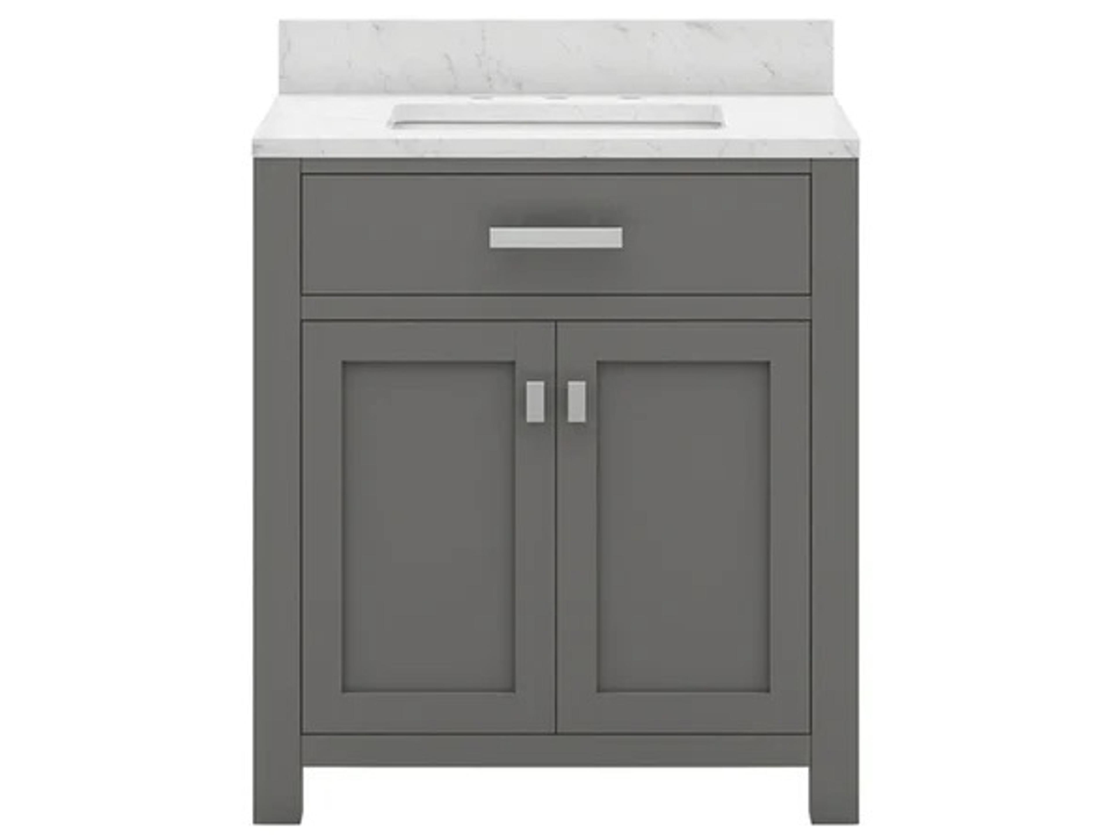 Water Creation Madison Single Sink Carrara White Marble Countertop Bath Vanity in Cashmere Grey