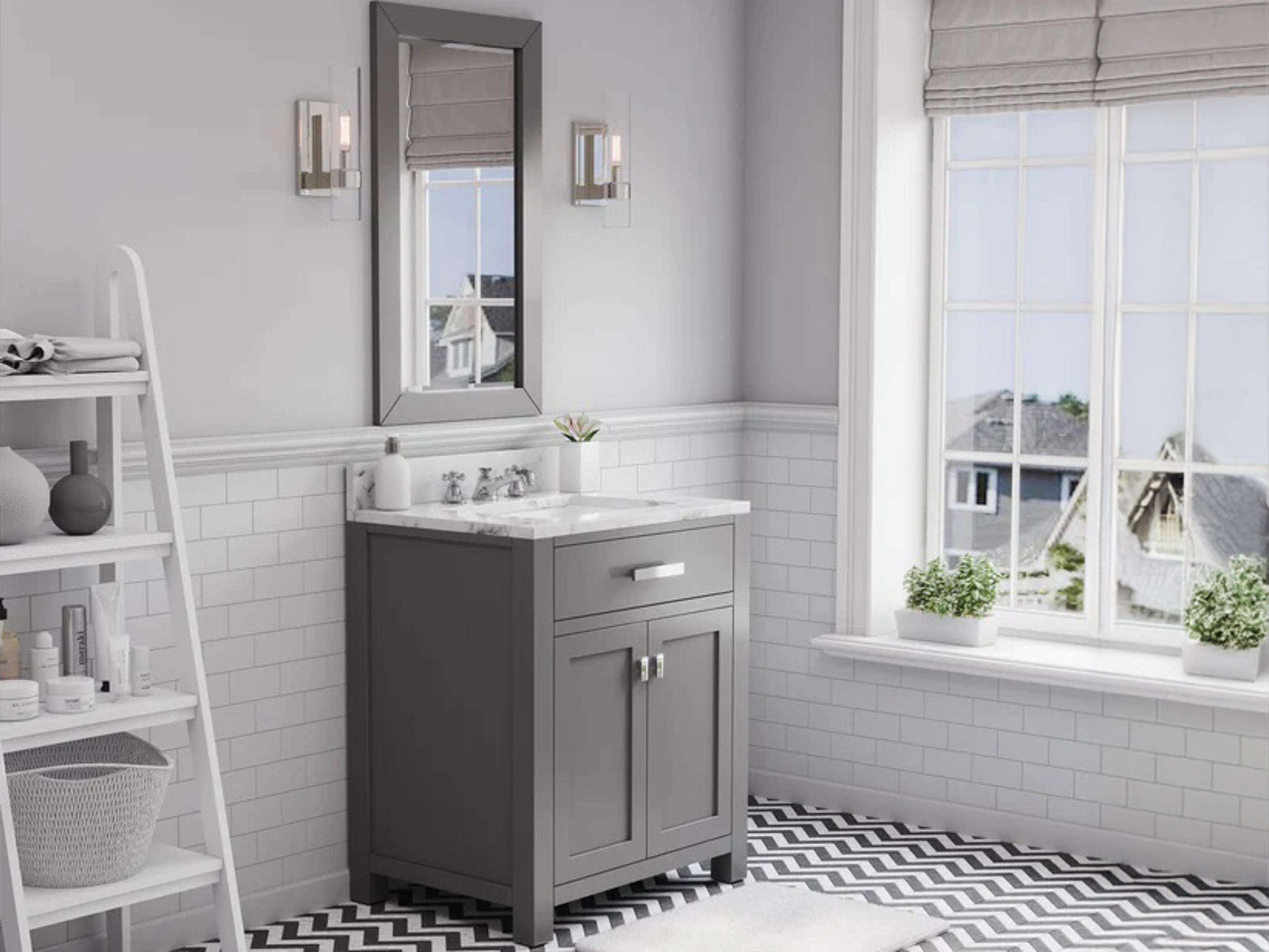 Water Creation Madison Single Sink Carrara White Marble Countertop Bath Vanity in Cashmere Grey