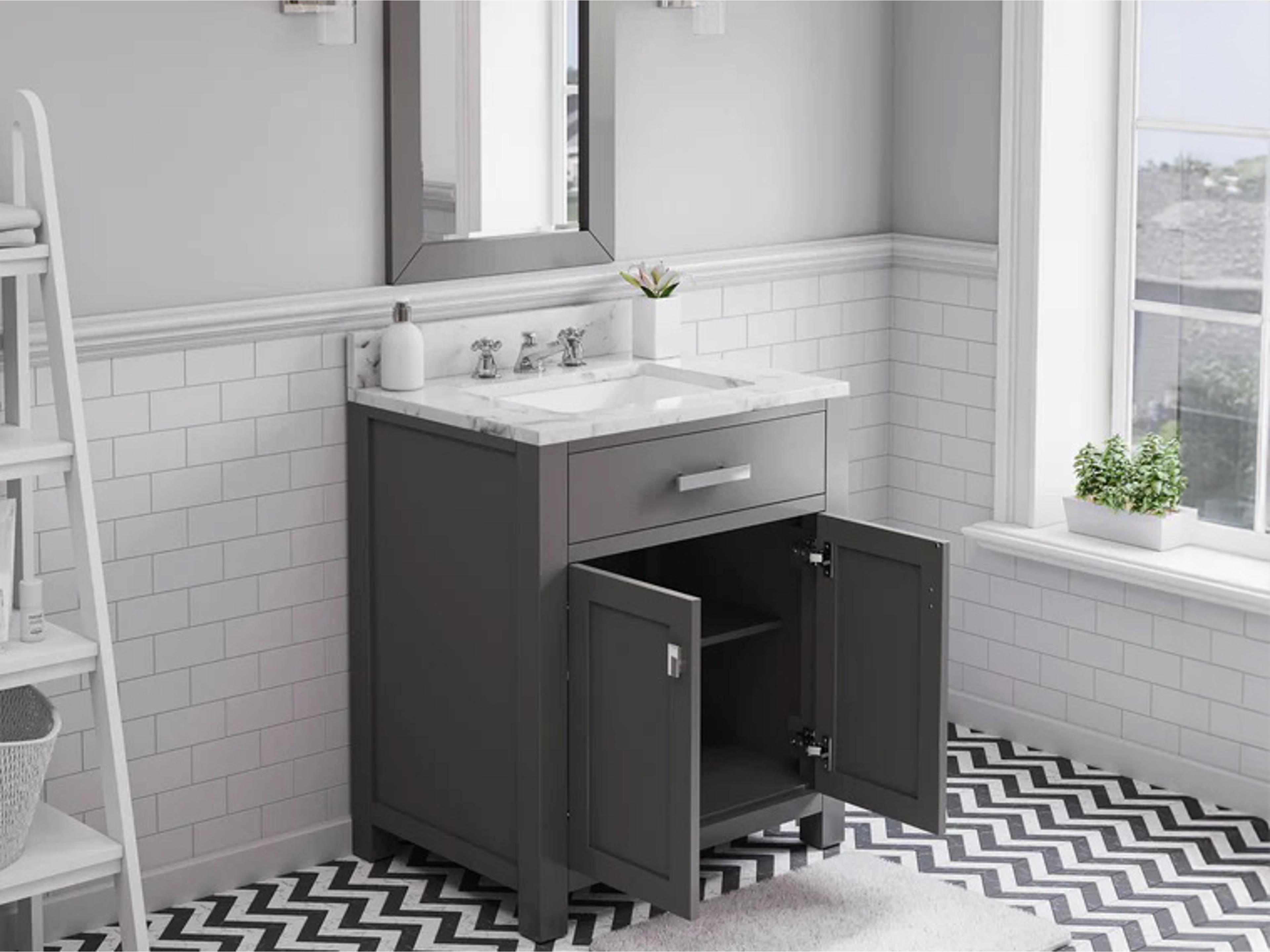 Water Creation Madison Single Sink Carrara White Marble Countertop Bath Vanity in Cashmere Grey