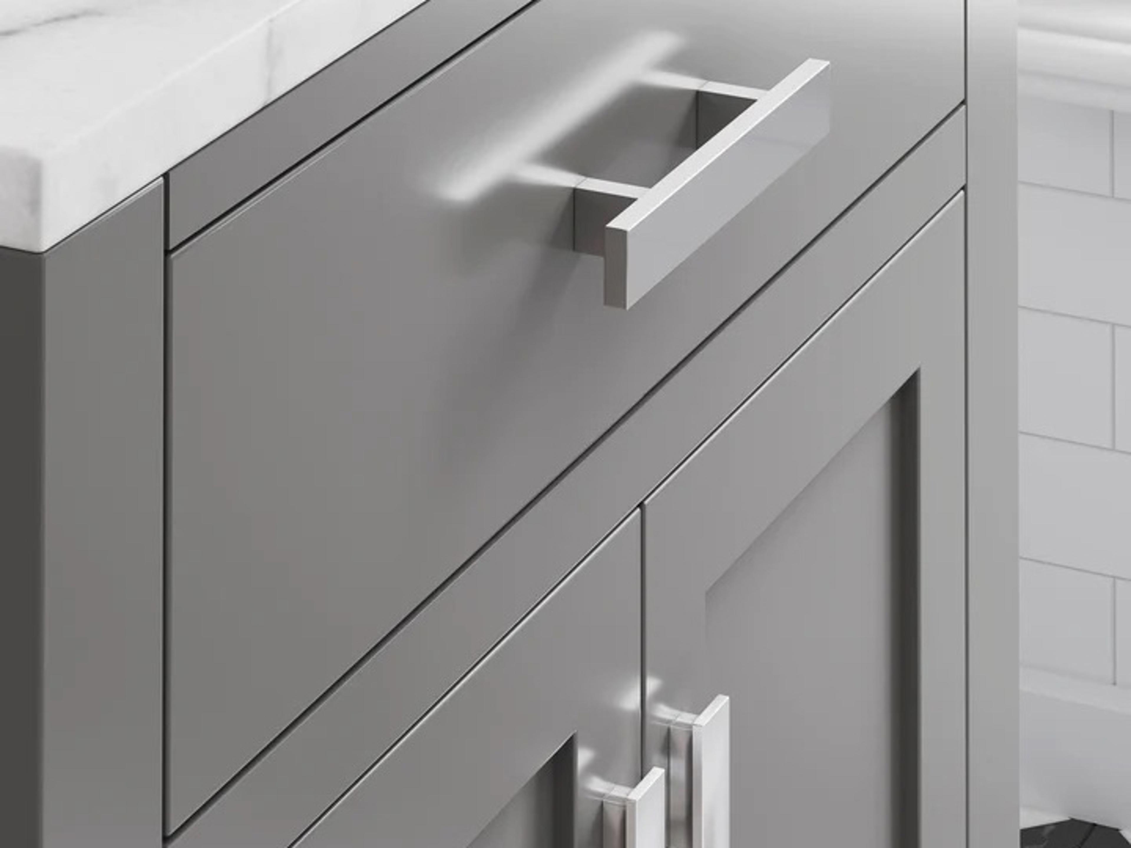 Water Creation Madison Single Sink Carrara White Marble Countertop Bath Vanity in Cashmere Grey with Chrome Hardware and Classic Faucet