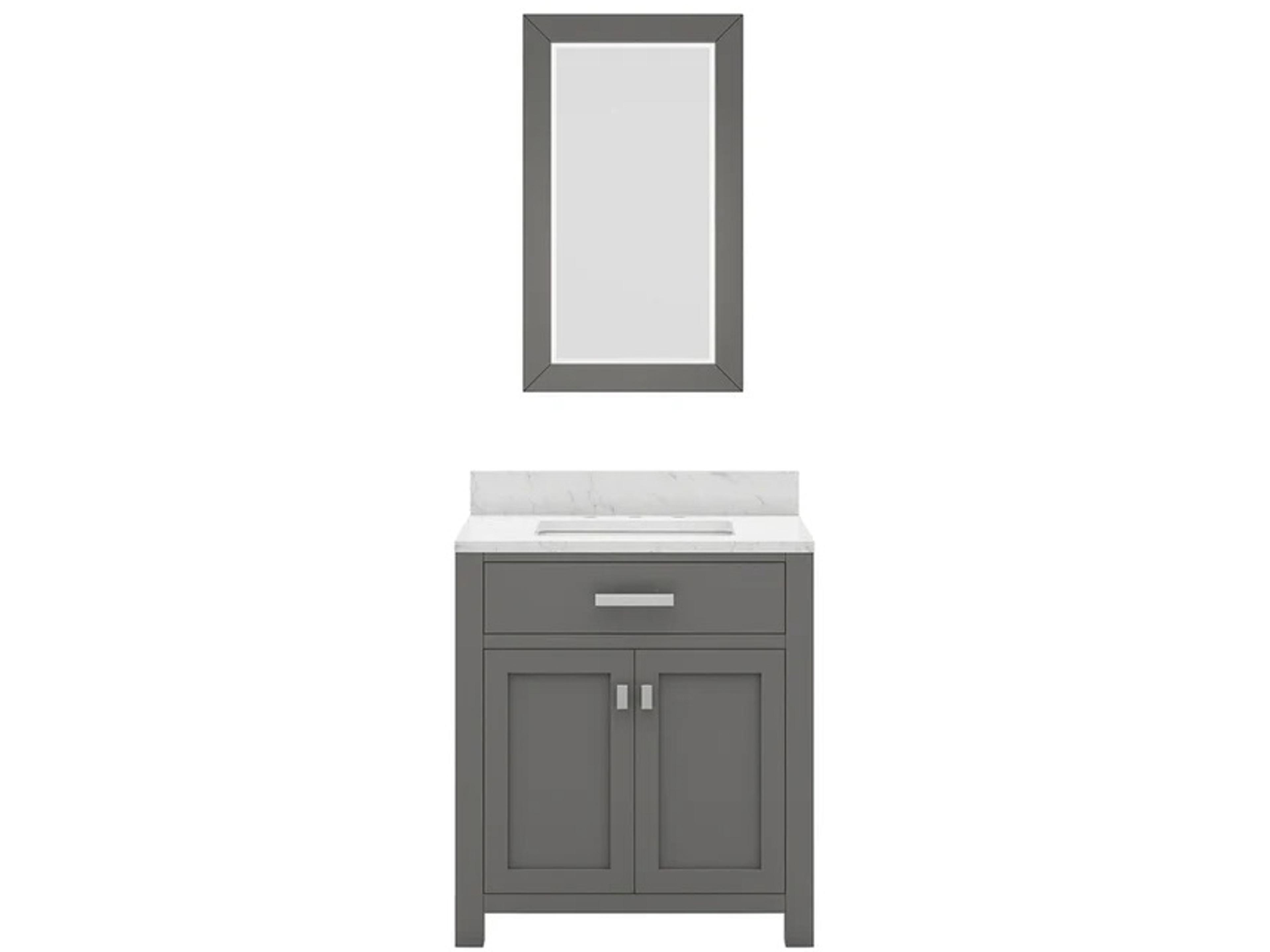 Water Creation Madison Single Sink Carrara White Marble Countertop Bath Vanity in Cashmere Grey with Rectangular Mirror (S)