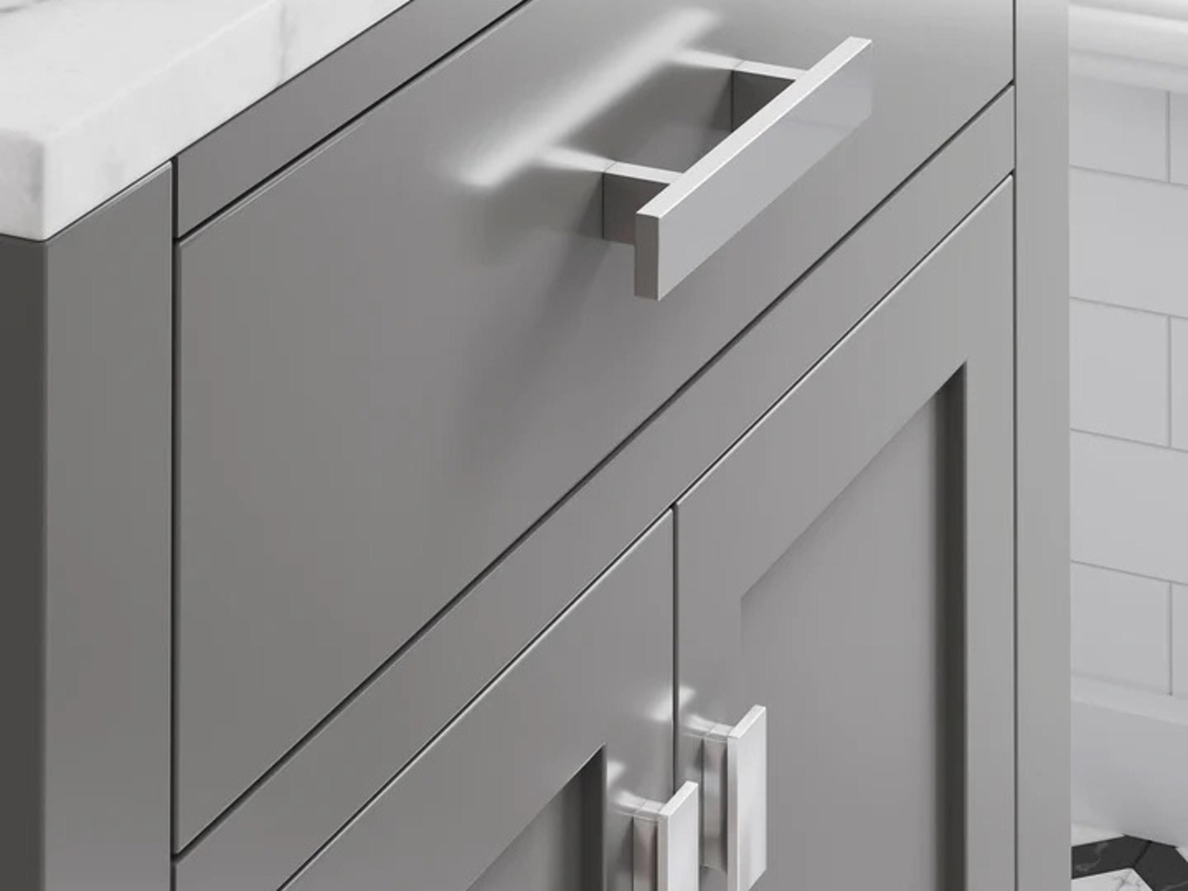 Water Creation Madison Single Sink Carrara White Marble Countertop Bath Vanity in Cashmere Grey with Rectangular Mirror (S)