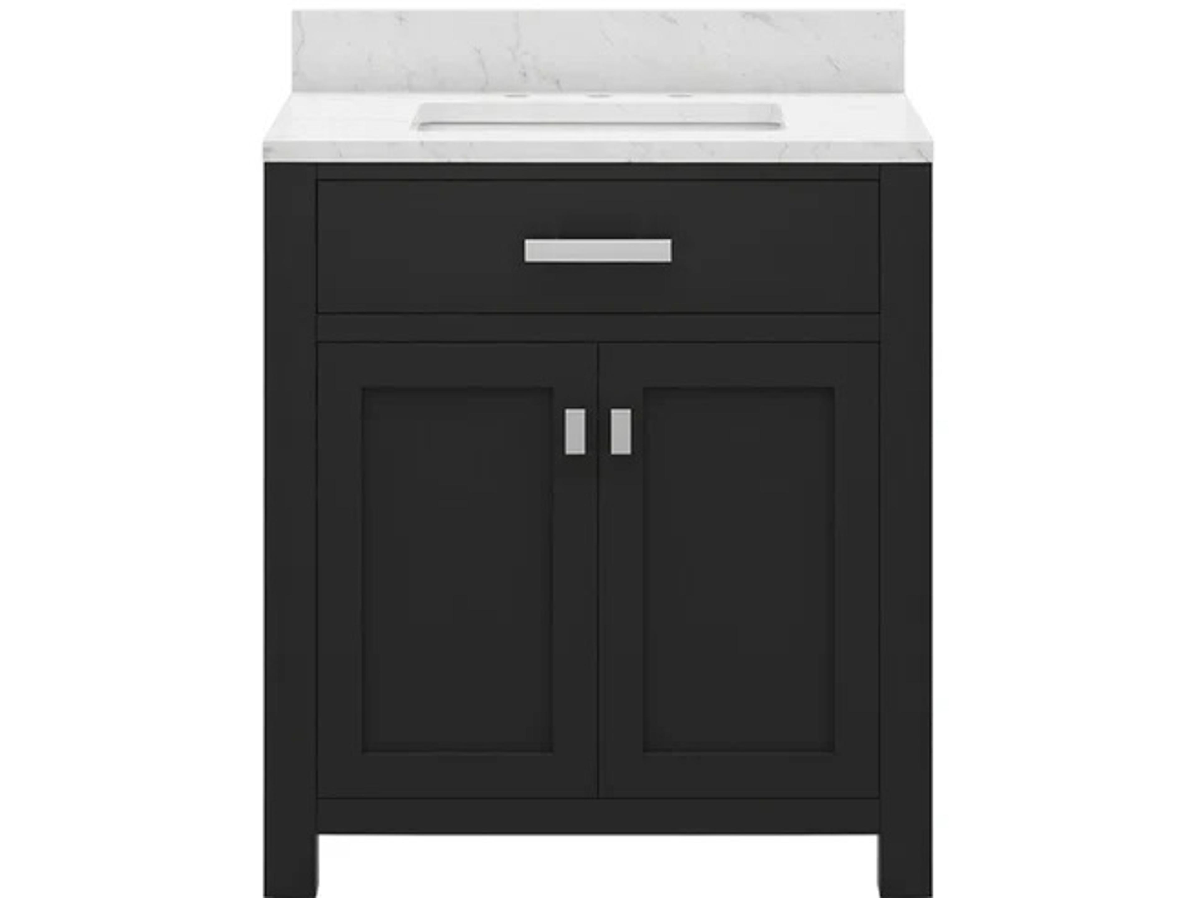Madison Single Sink Carrara White Marble Countertop Bath Vanity in Espresso