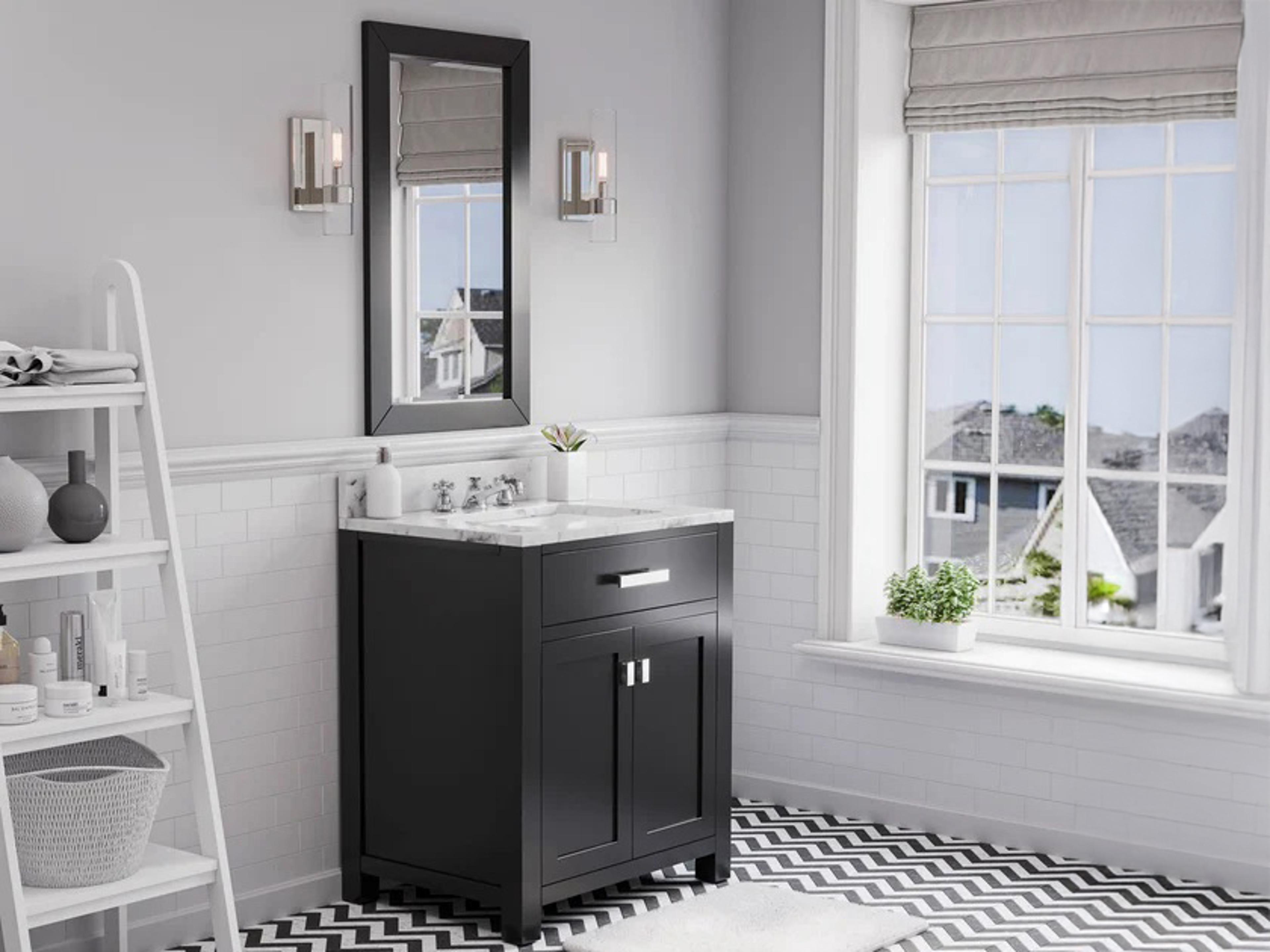 Water Creation Madison Single Sink Carrara White Marble Countertop Bath Vanity in Espresso with Chrome Hardware and Classic Faucet