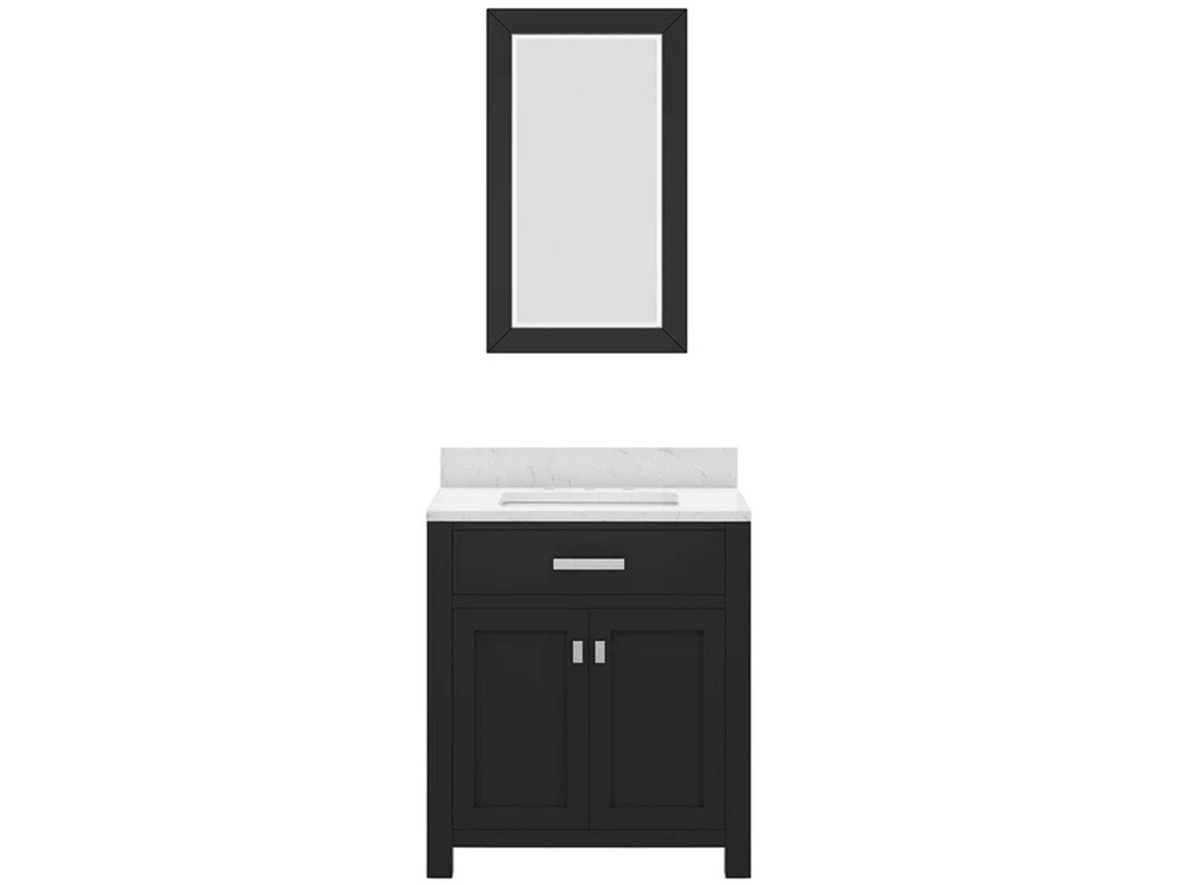 Madison Single Sink Carrara White Marble Countertop Bath Vanity in Espresso with Rectangular Mirror (S)