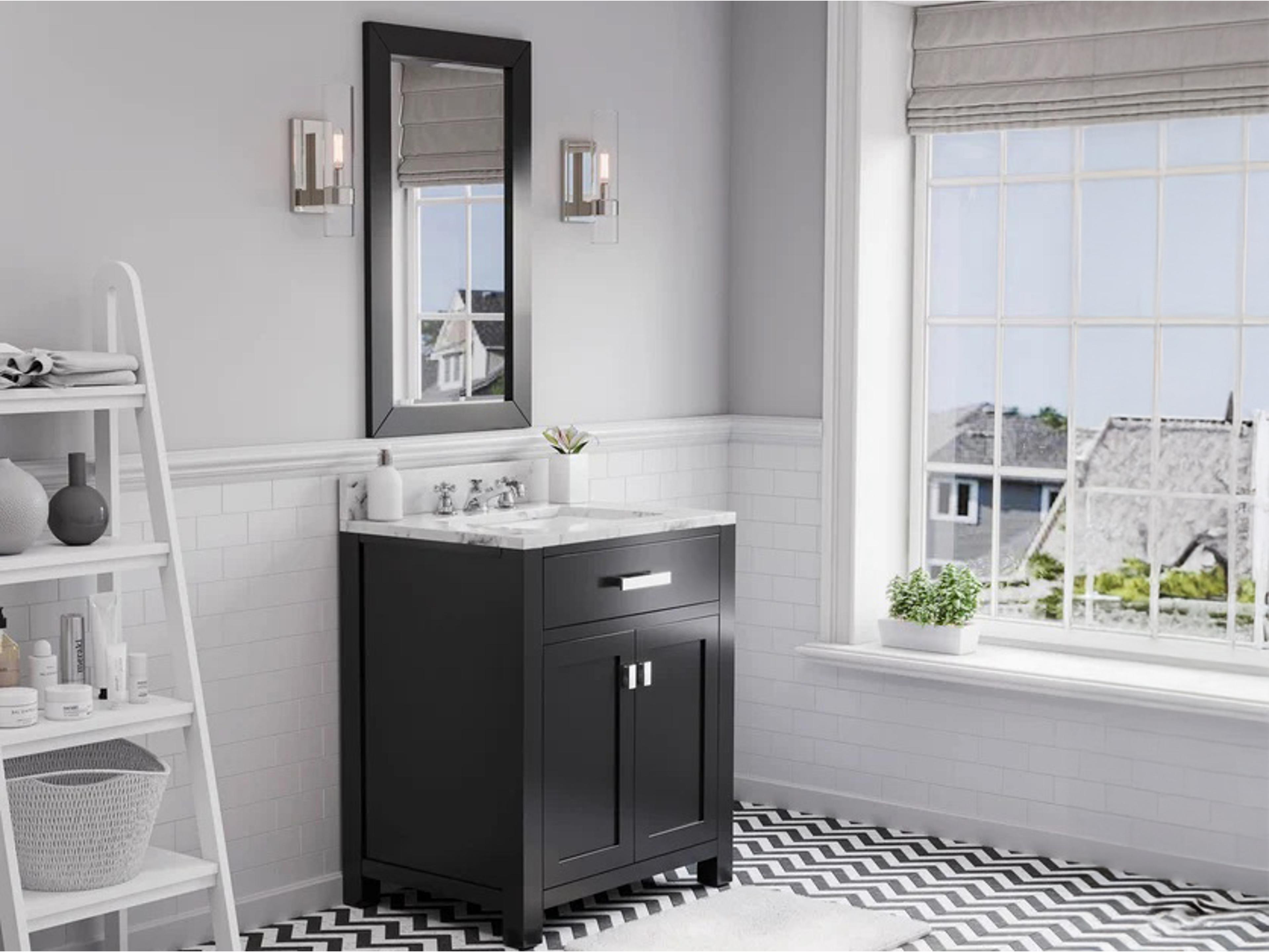 Water Creation Madison Single Sink Carrara White Marble Countertop Bath Vanity in Espresso with Rectangular Mirror (S)