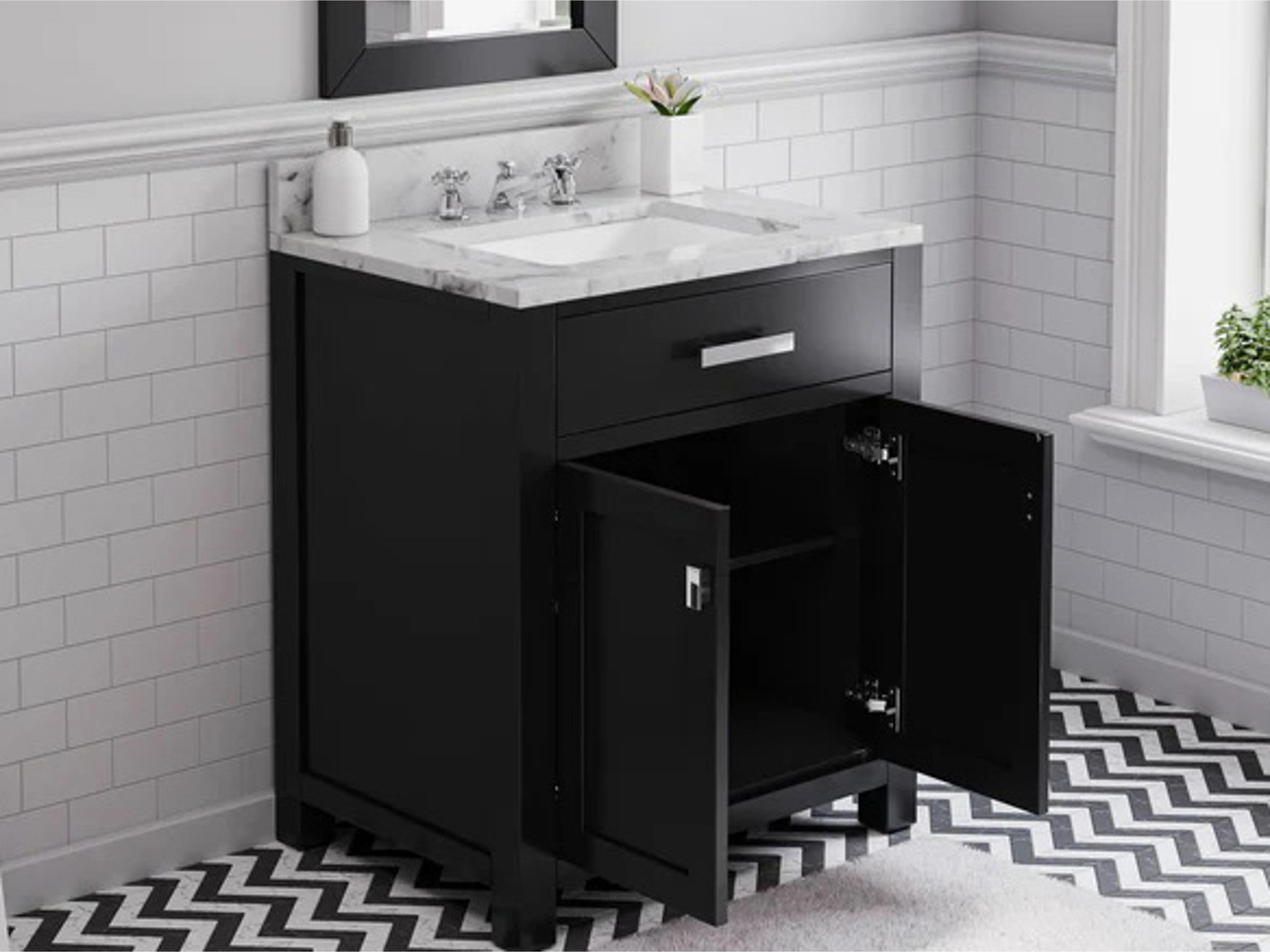Water Creation Madison Single Sink Carrara White Marble Countertop Bath Vanity in Espresso with Rectangular Mirror (S)