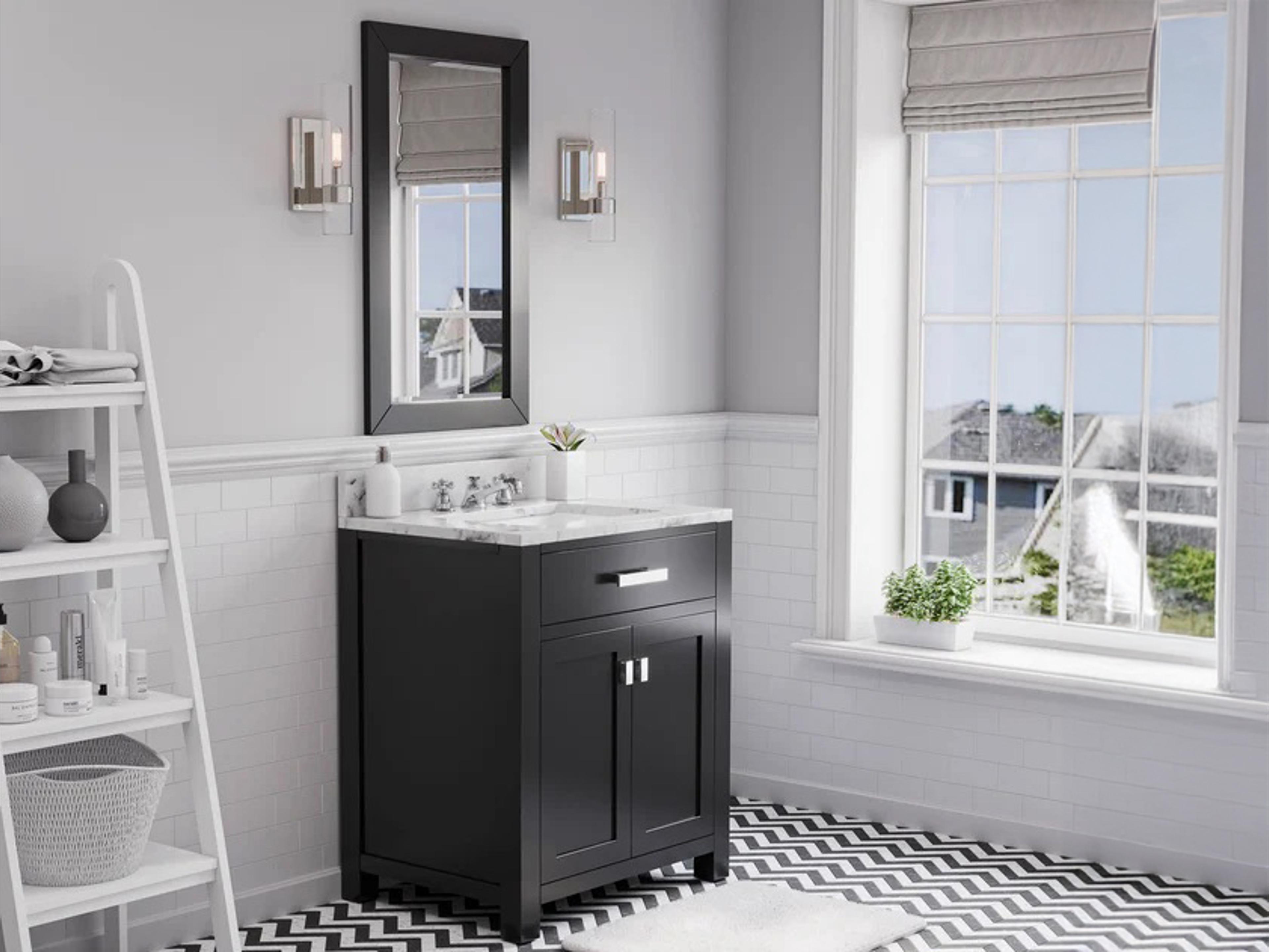 Water Creation Madison Single Sink Carrara White Marble Countertop Bath Vanity in Espresso with Chrome Hardware, Classic Faucet and Rectangular Mirror (S)