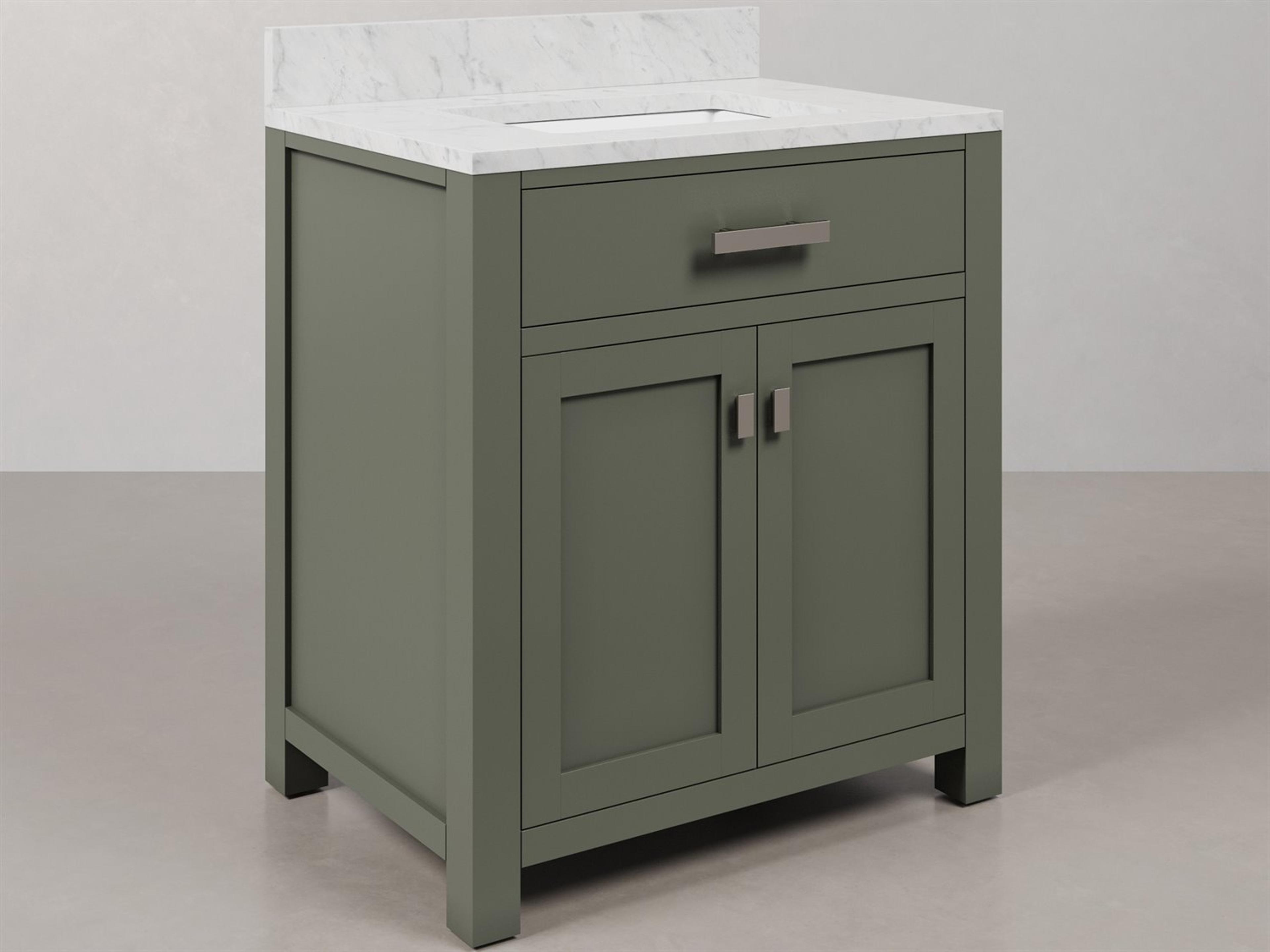 Madison Single Sink Carrara White Marble Countertop Bath Vanity in Glacial Green