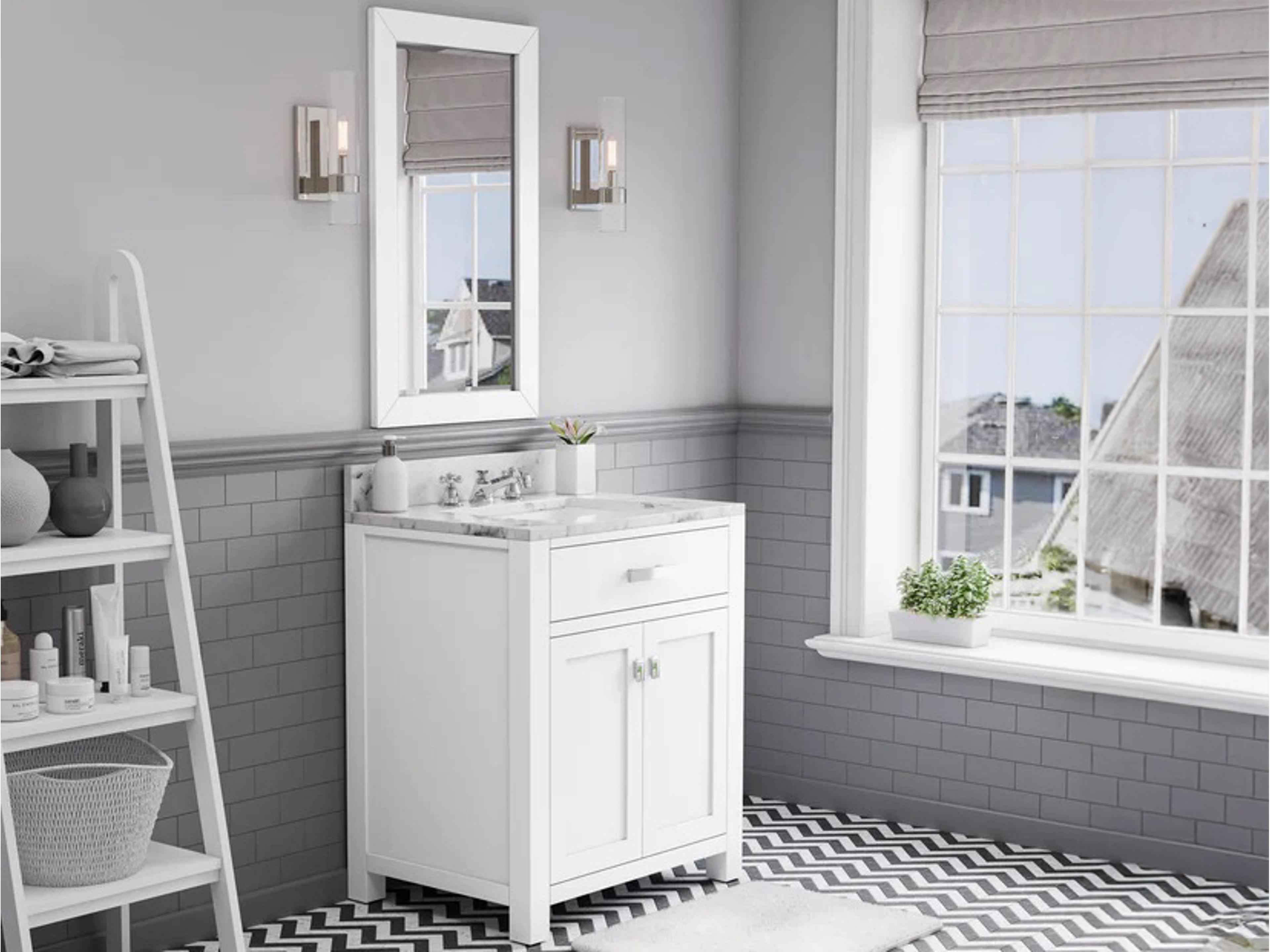 Water Creation Madison Single Sink Carrara White Marble Countertop Bath Vanity in Pure White