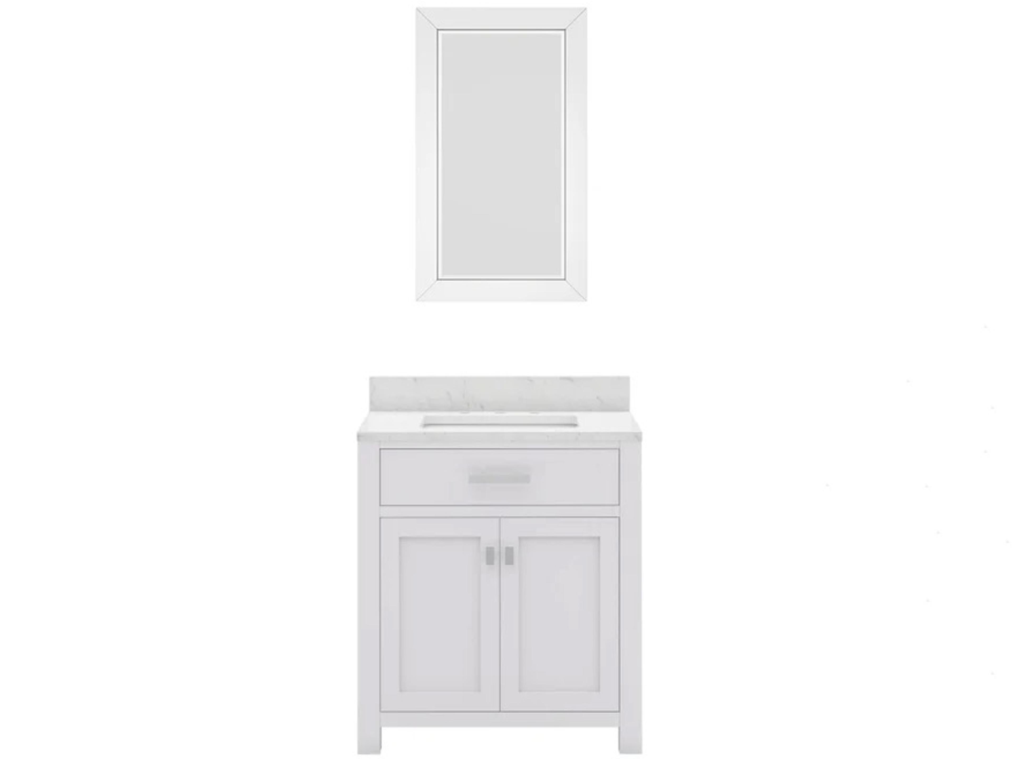 Water Creation Madison Single Sink Carrara White Marble Countertop Bath Vanity in Pure White with Rectangular Mirror (S)