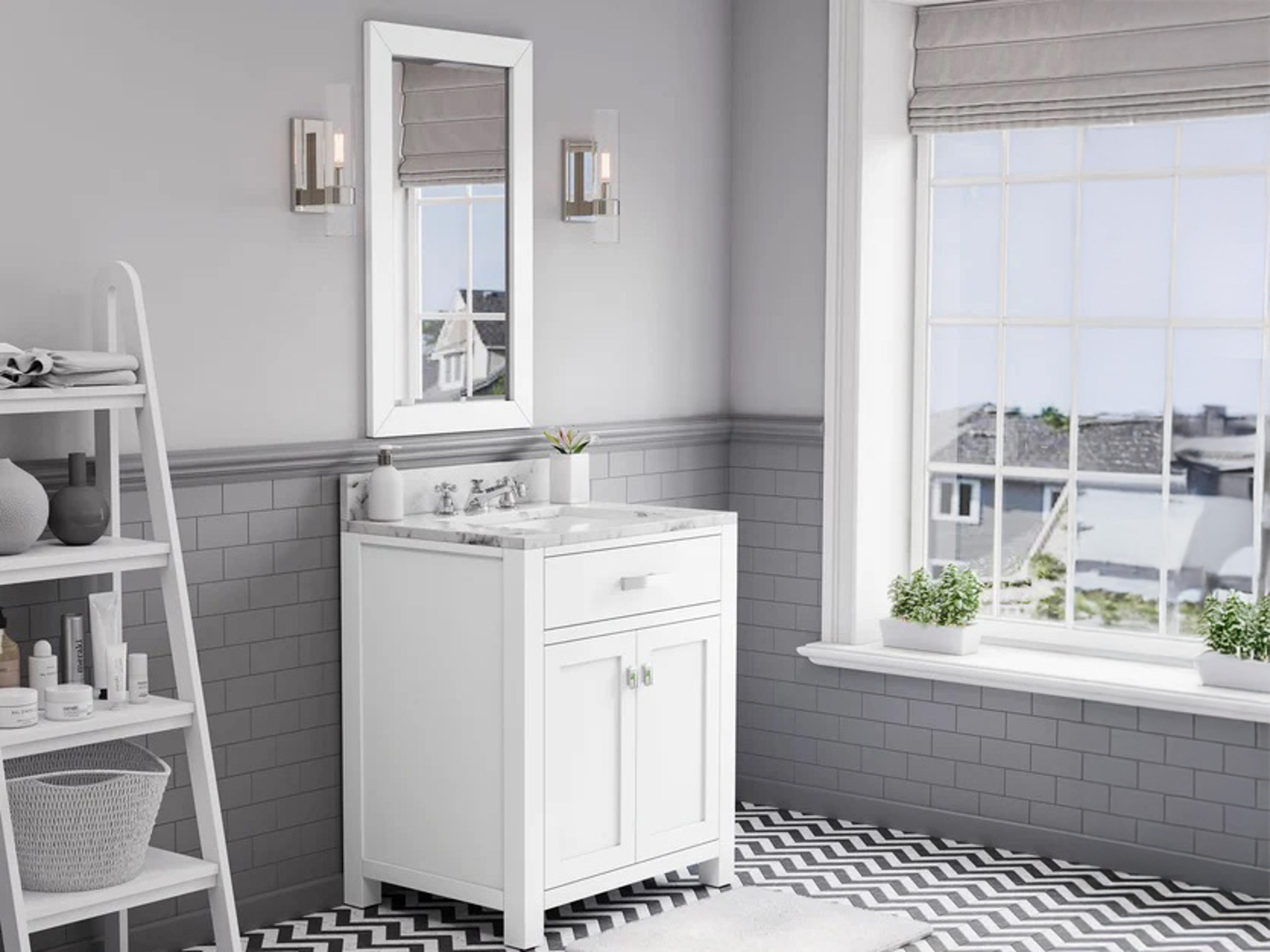 Water Creation Madison Single Sink Carrara White Marble Countertop Bath Vanity in Pure White with Rectangular Mirror (S)