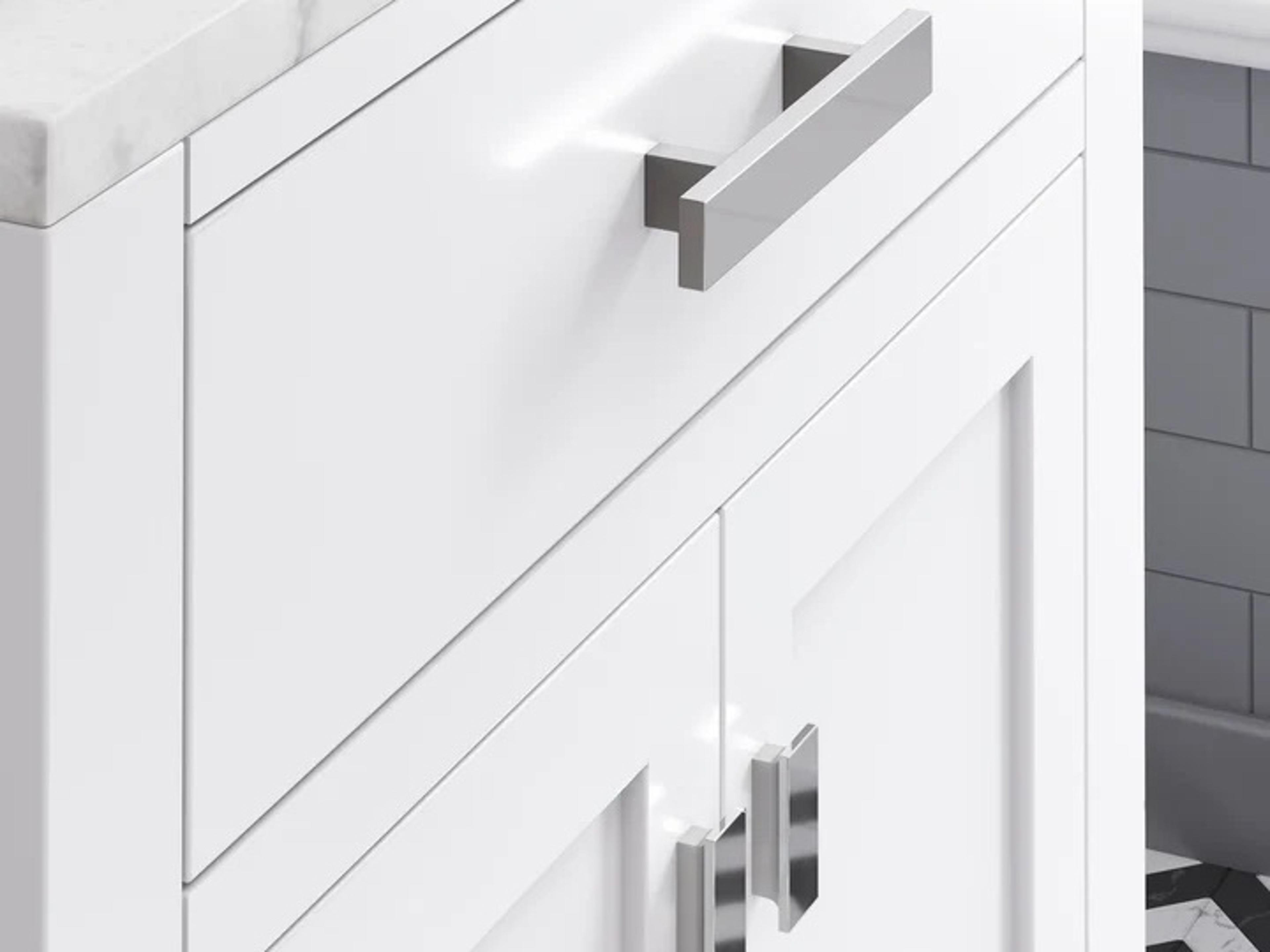 Water Creation Madison Single Sink Carrara White Marble Countertop Bath Vanity in Pure White with Chrome Hardware, Classic Faucet and Rectangular Mirror (S)