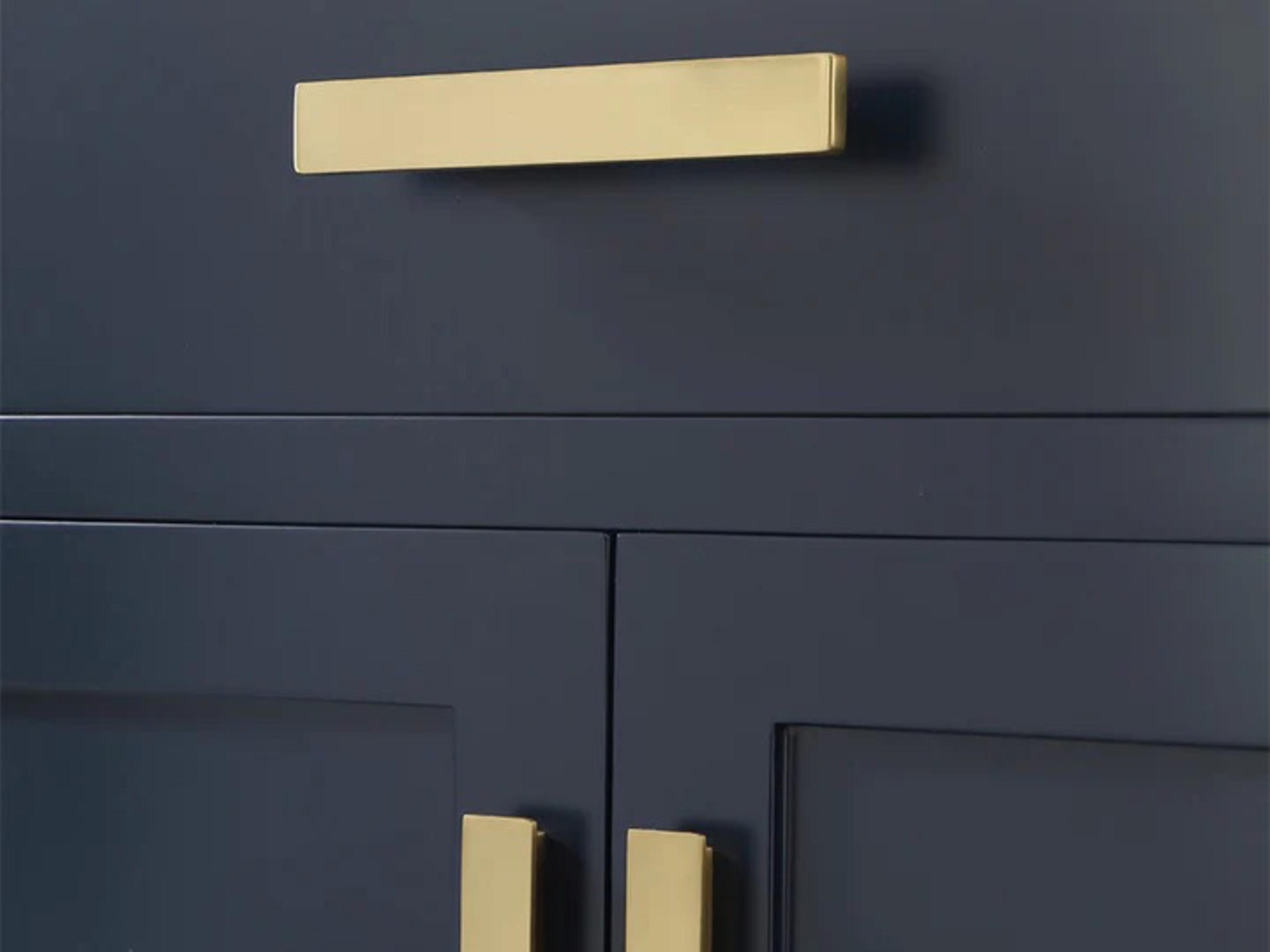 Water Creation Madison Single Sink Carrara White Marble Countertop Bath Vanity In Monarch Blue with Satin Gold Hardware