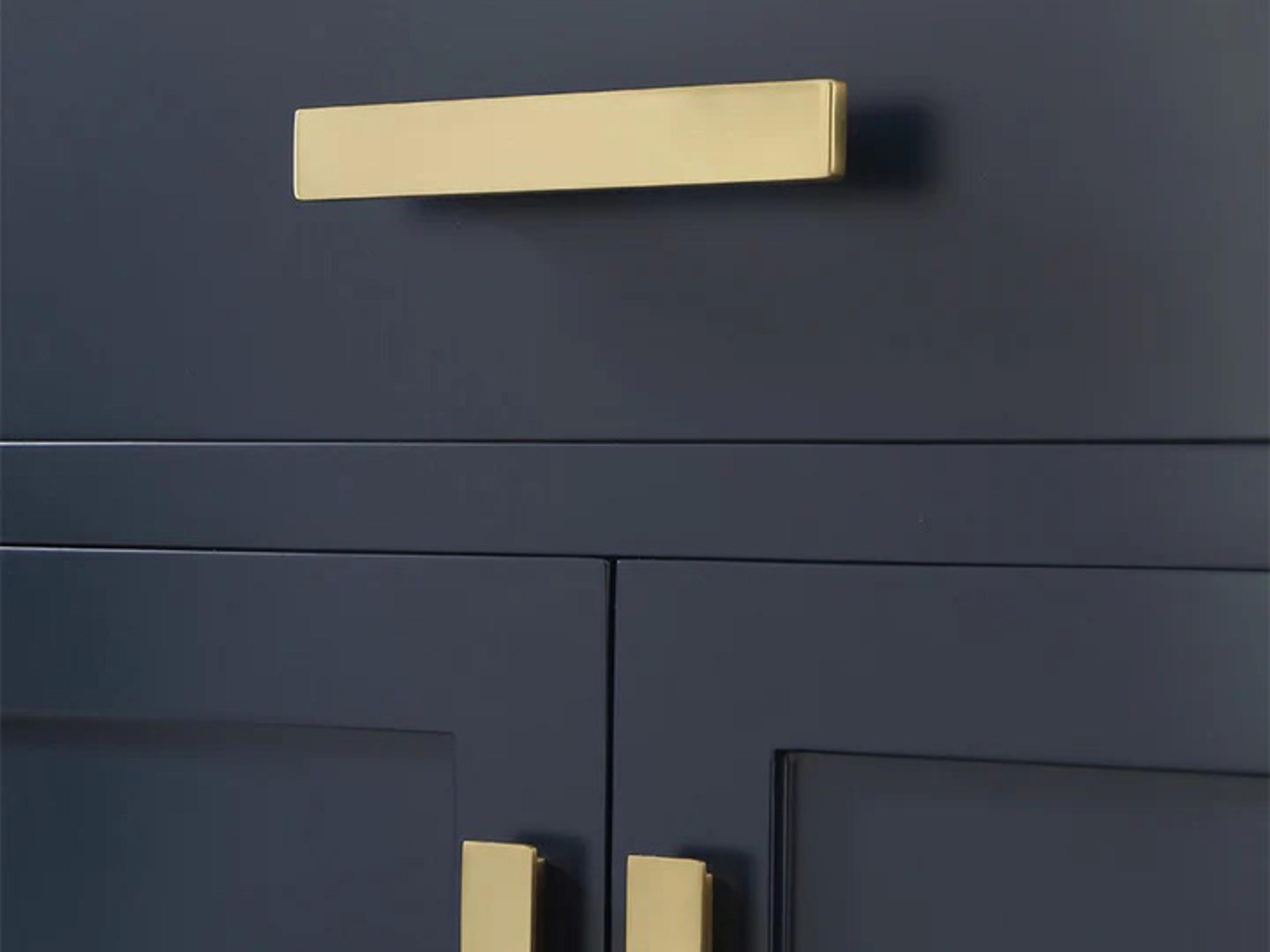 Water Creation Madison  Single Sink Carrara White Marble Countertop Bath Vanity In Monarch Blue with Satin Gold Hardware, Hook Faucet and Rectangular Mirror (S)