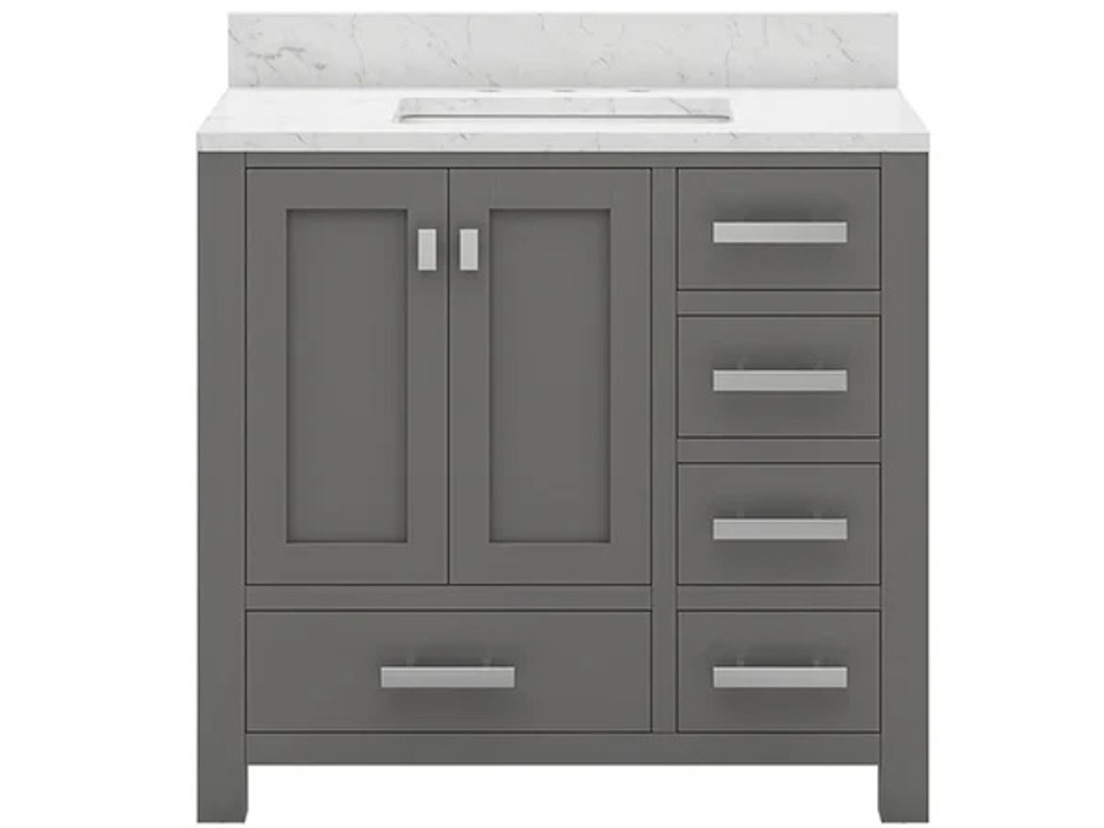 Water Creation Madison Single Sink Carrara White Marble Countertop Bath Vanity in Cashmere Grey with Chrome Hardware