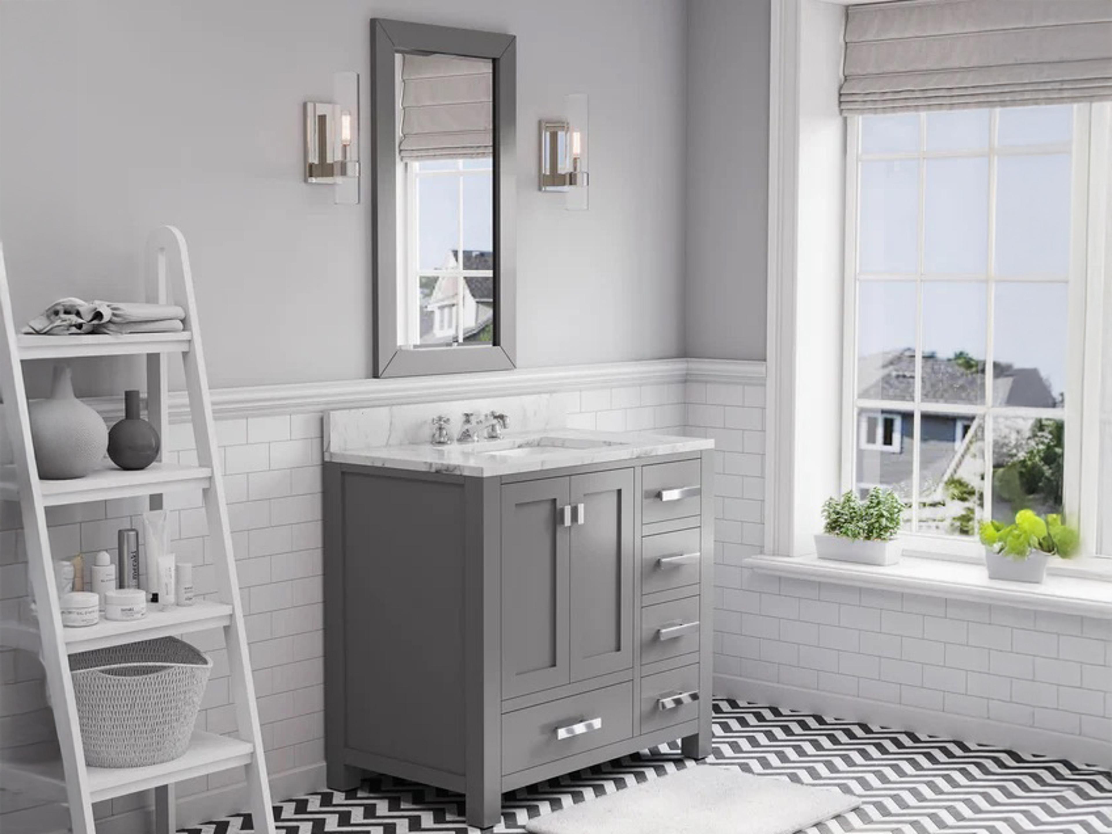 Water Creation Madison Single Sink Carrara White Marble Countertop Bath Vanity in Cashmere Grey with Chrome Hardware