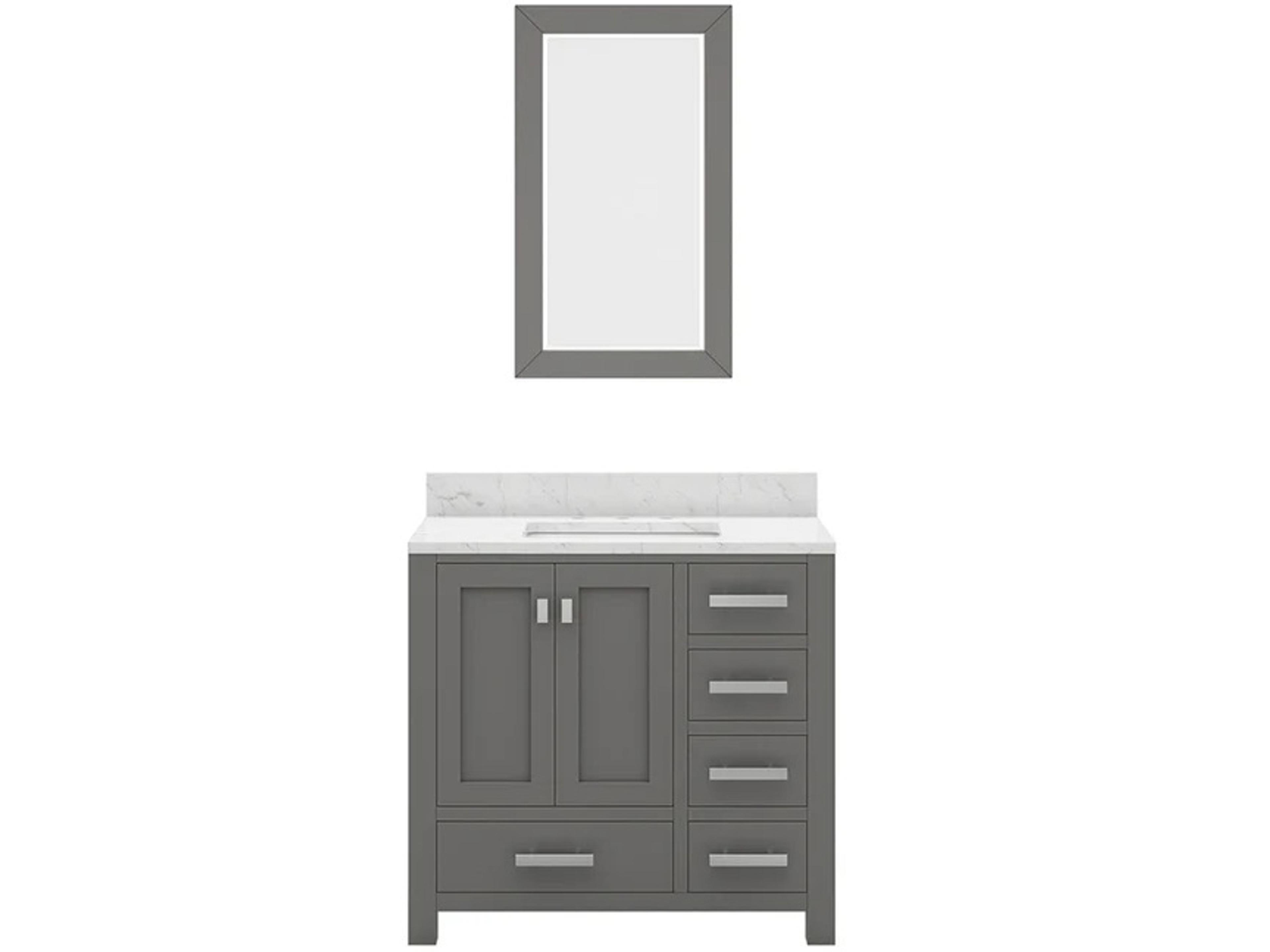 Water Creation Madison Single Sink Carrara White Marble Countertop Bath Vanity in Cashmere Grey with Chrome Hardware and Rectangular Mirror (S)