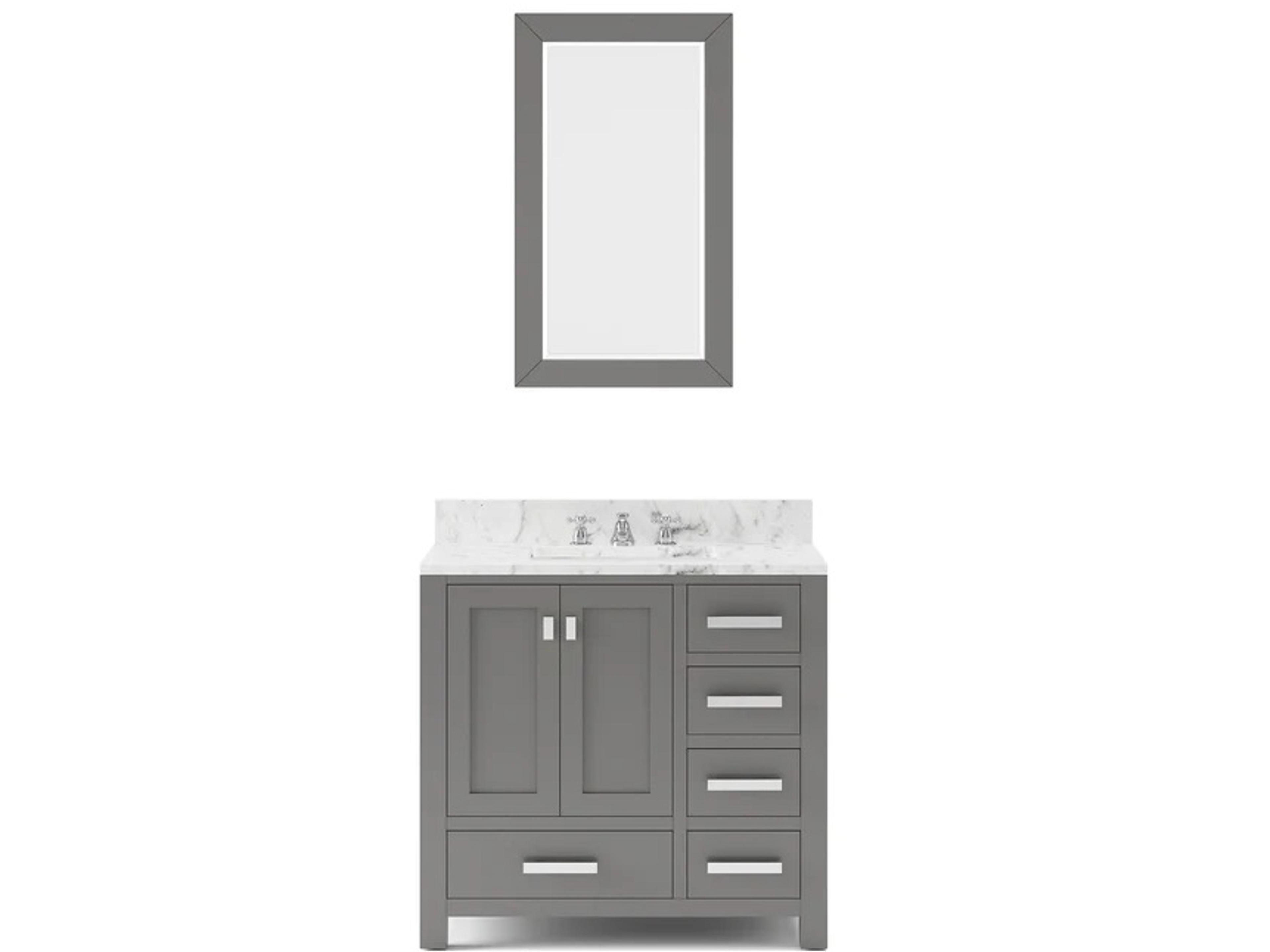 Water Creation Madison Single Sink Carrara White Marble Countertop Bath Vanity in Cashmere Grey with Chrome Hardware, Classic Faucet and Rectangular Mirror (S)