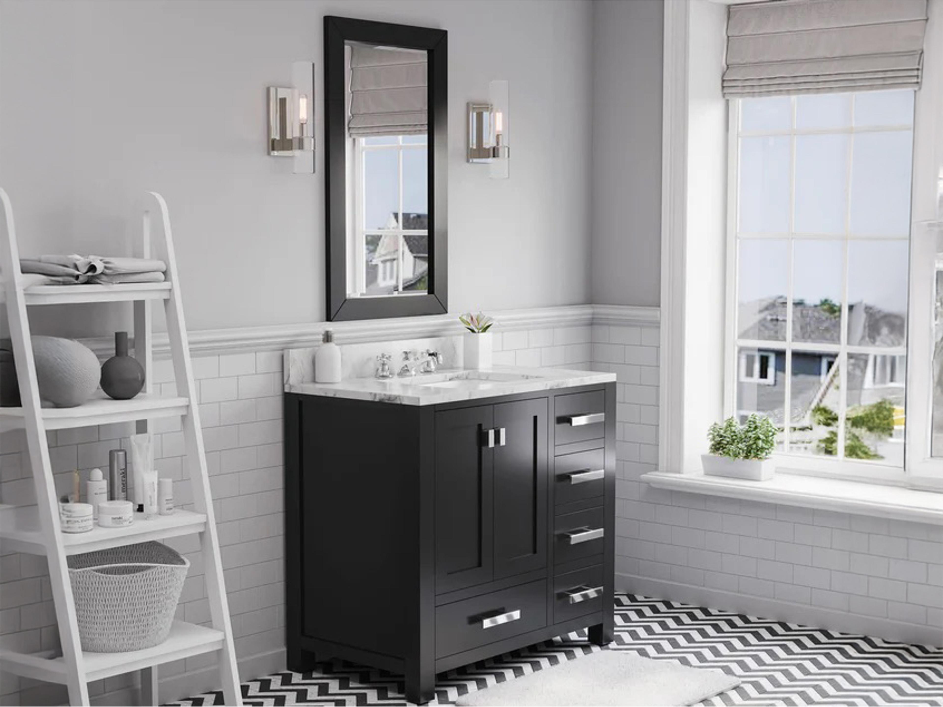 Water Creation Madison Single Sink Carrara White Marble Countertop Bath Vanity in Espresso with Chrome Hardware