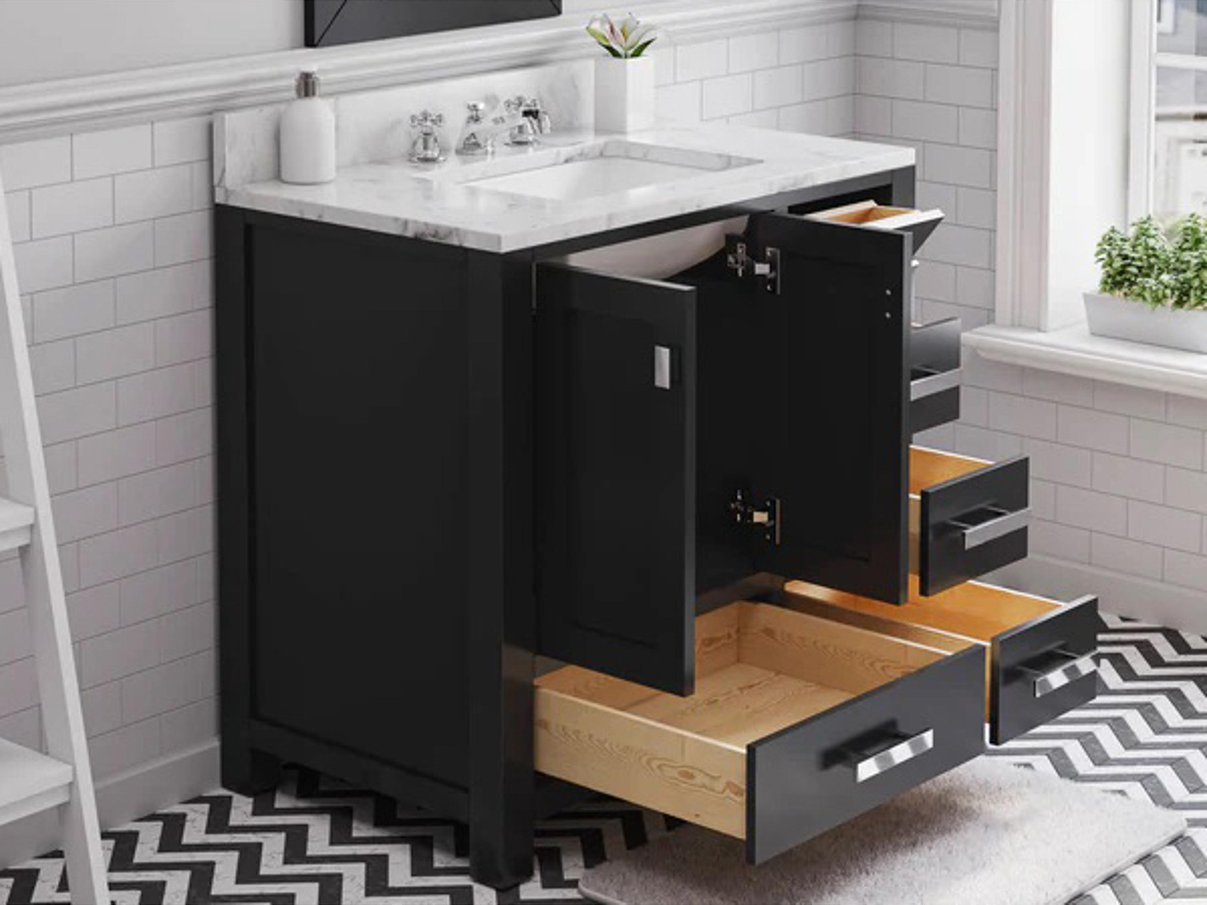 Water Creation Madison Single Sink Carrara White Marble Countertop Bath Vanity in Espresso with Chrome Hardware