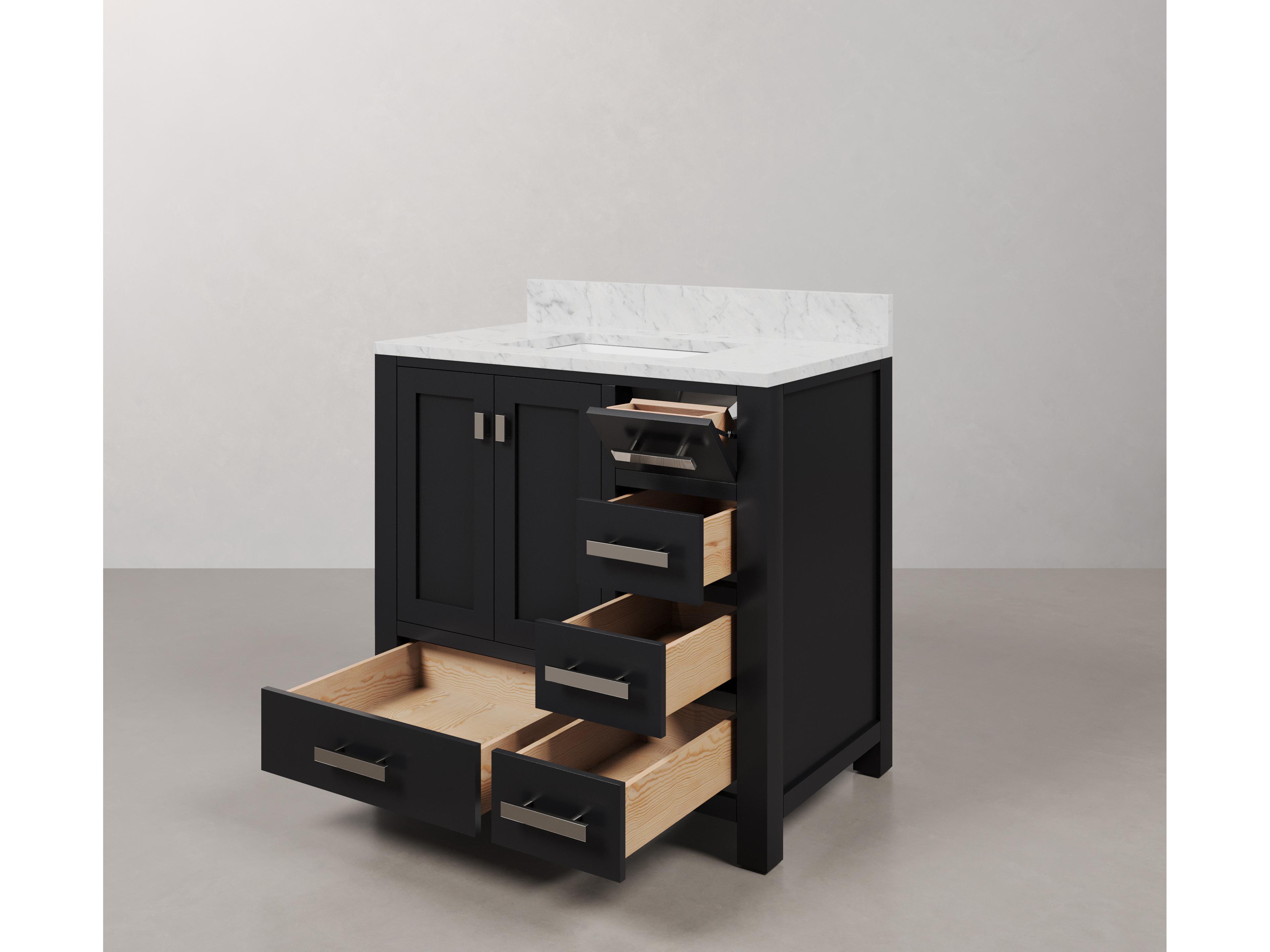 Water Creation Madison Single Sink Carrara White Marble Countertop Bath Vanity in Espresso with Chrome Hardware