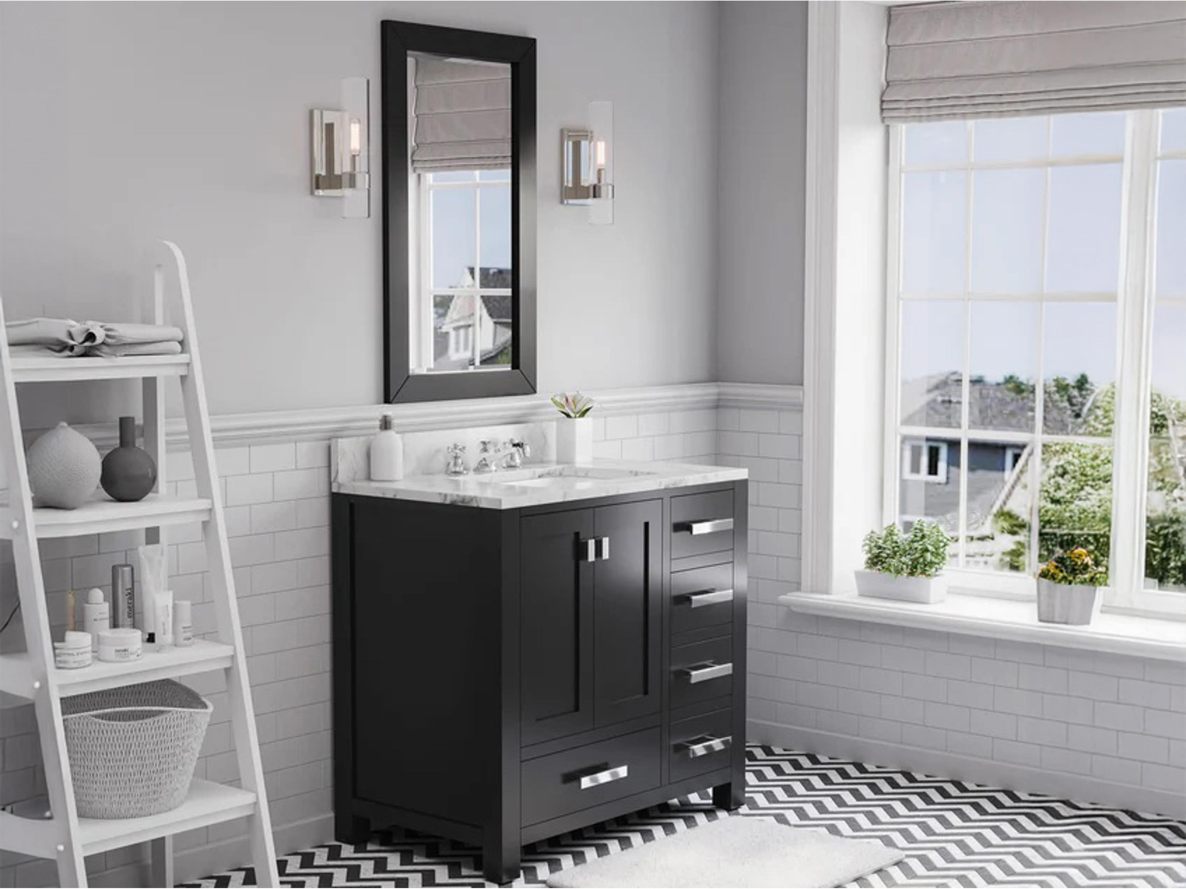 Water Creation Madison Single Sink Carrara White Marble Countertop Bath Vanity in Espresso with Chrome Hardware and Classic Faucet