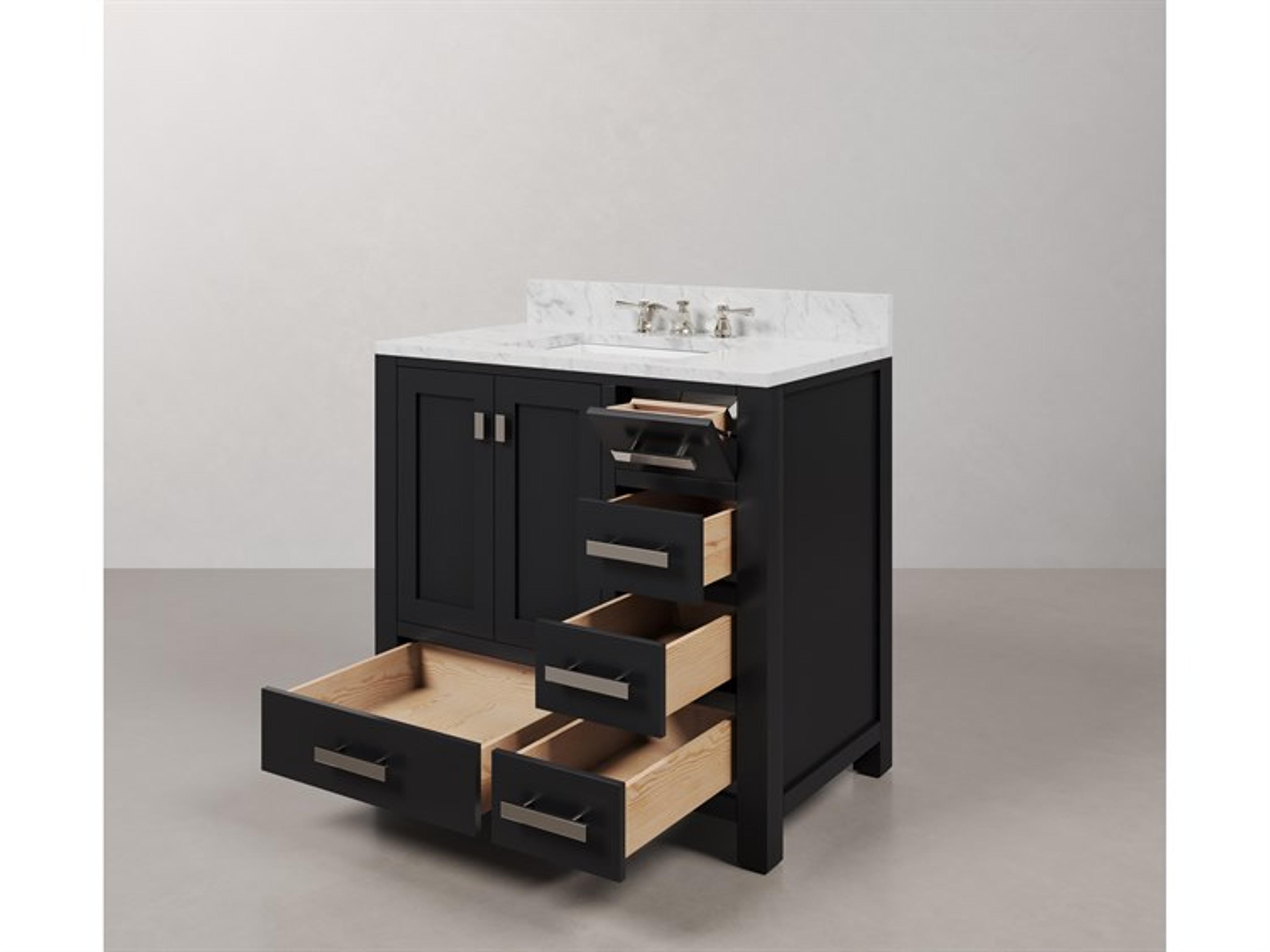 Water Creation Madison Single Sink Carrara White Marble Countertop Bath Vanity in Espresso with Chrome Hardware and Classic Faucet