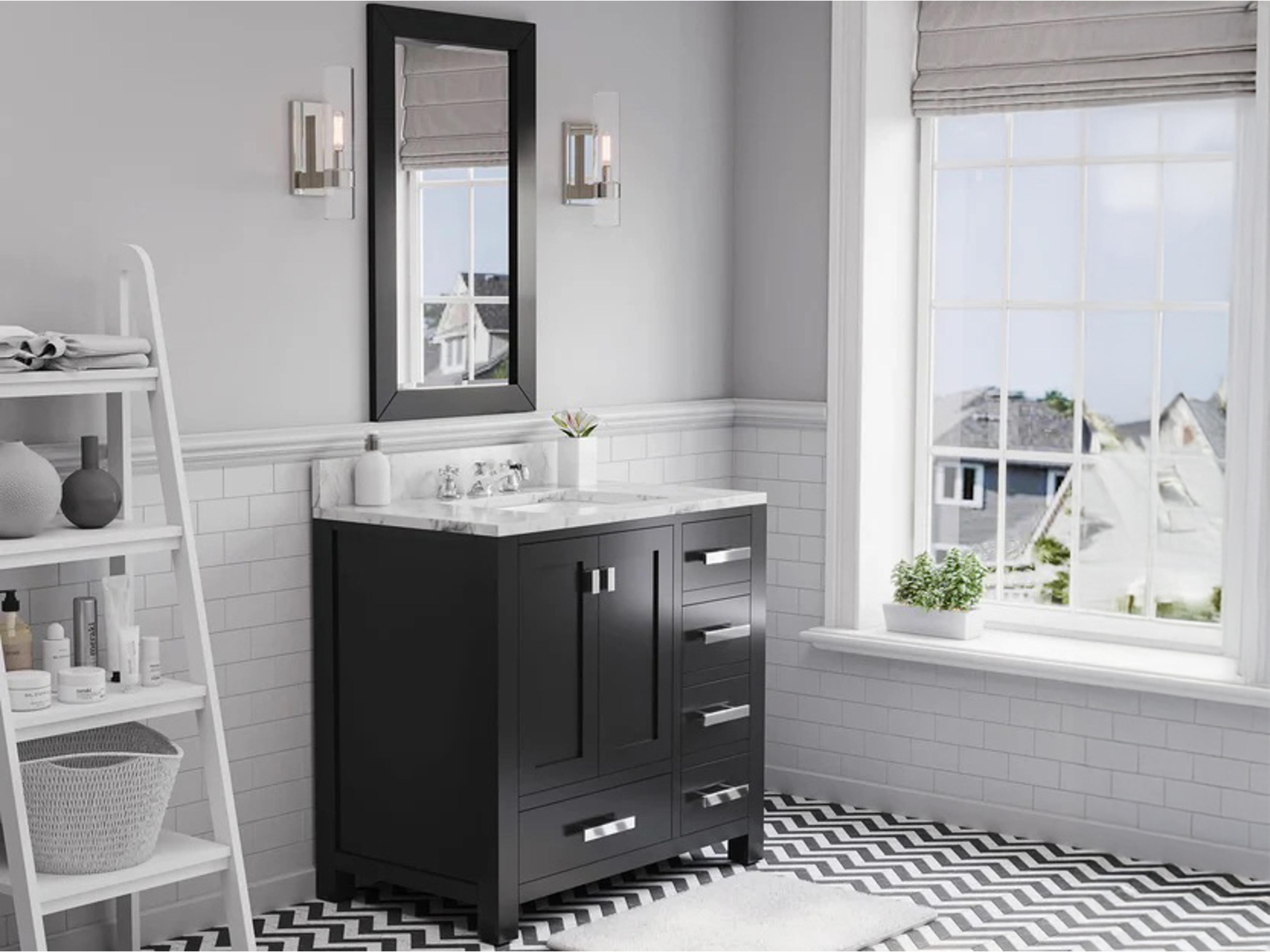 Water Creation Madison Single Sink Carrara White Marble Countertop Bath Vanity in Espresso with Chrome Hardware and Rectangular Mirror (S)