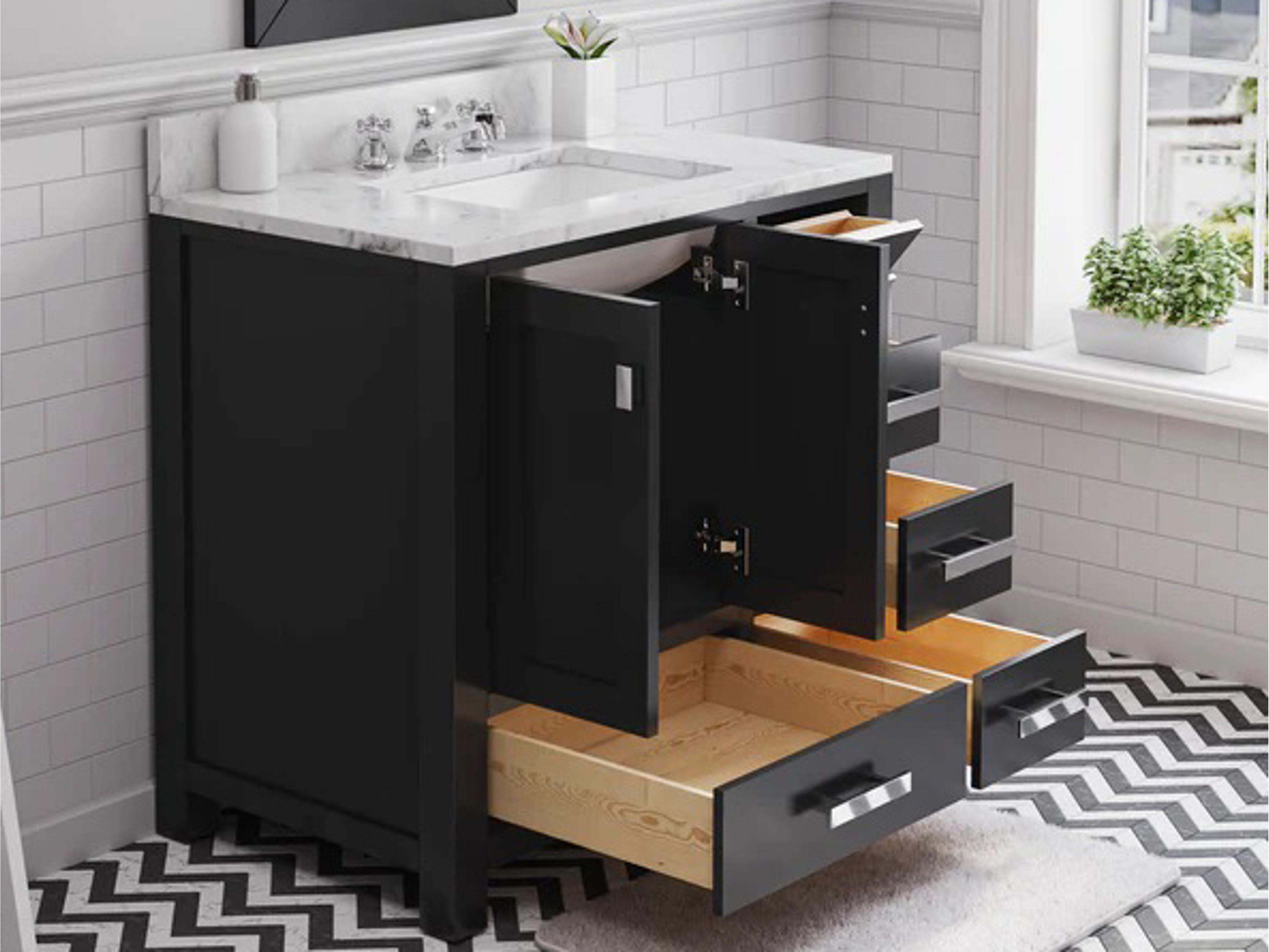 Water Creation Madison Single Sink Carrara White Marble Countertop Bath Vanity in Espresso with Chrome Hardware and Rectangular Mirror (S)