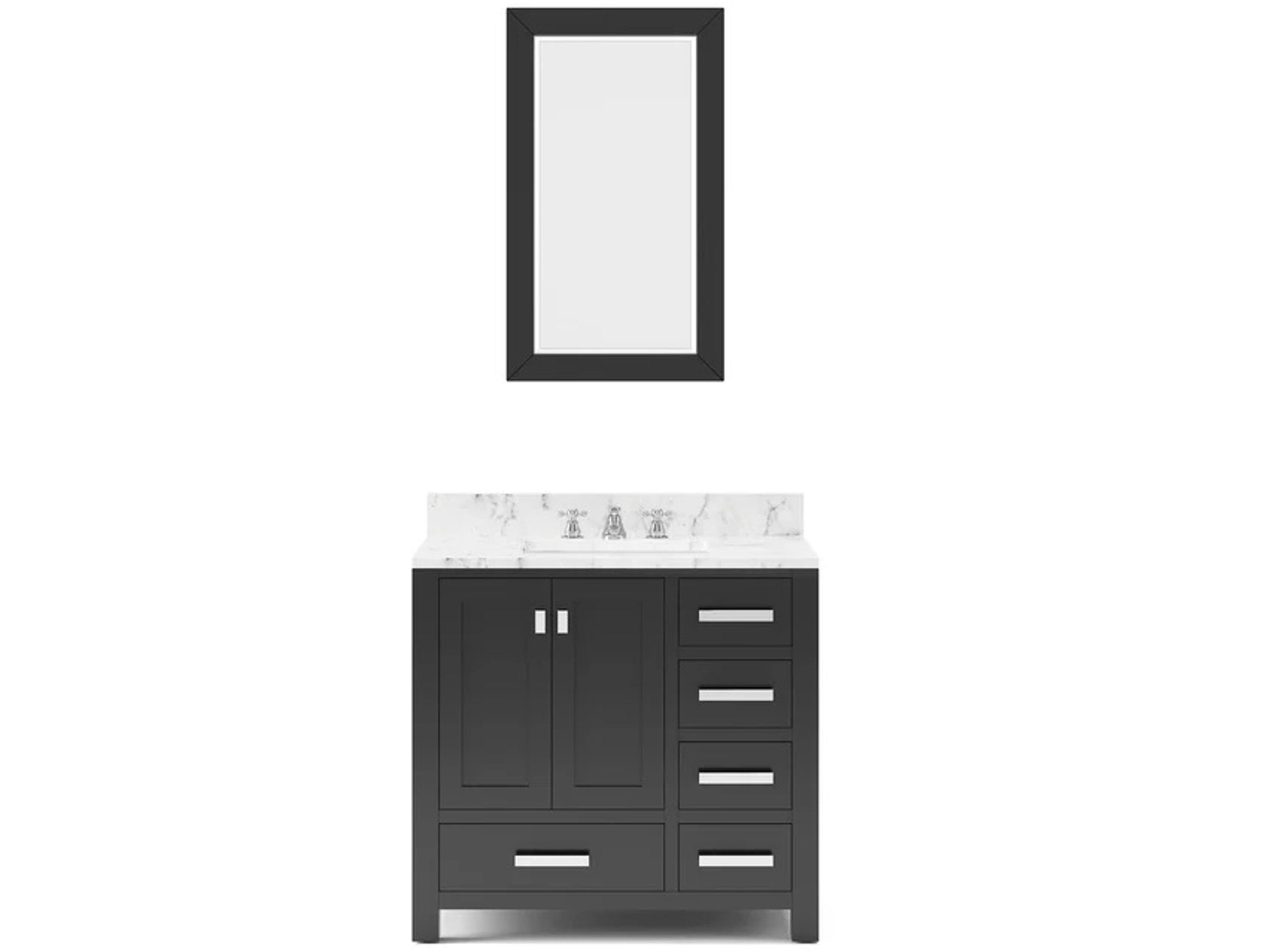 Madison Single Sink Carrara White Marble Countertop Bath Vanity in Espresso with Chrome Hardware, Classic Faucet and Rectangular Mirror (S)