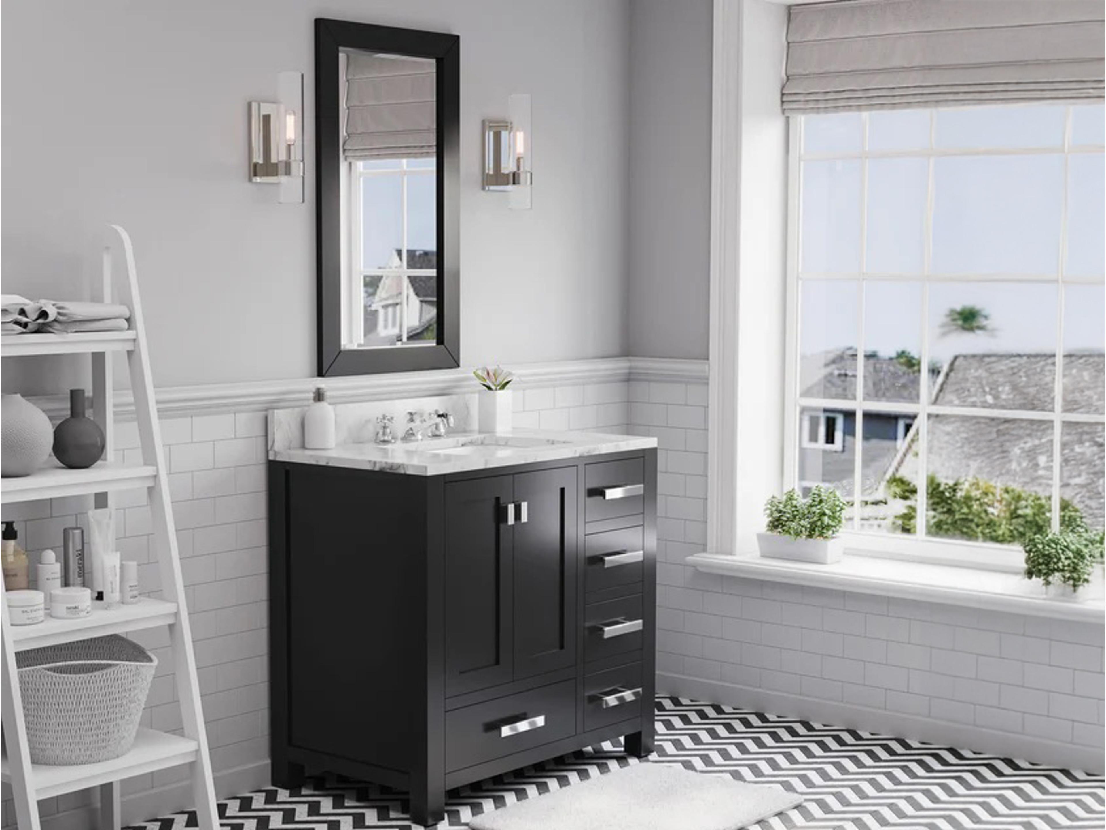 Water Creation Madison Single Sink Carrara White Marble Countertop Bath Vanity in Espresso with Chrome Hardware, Classic Faucet and Rectangular Mirror (S)