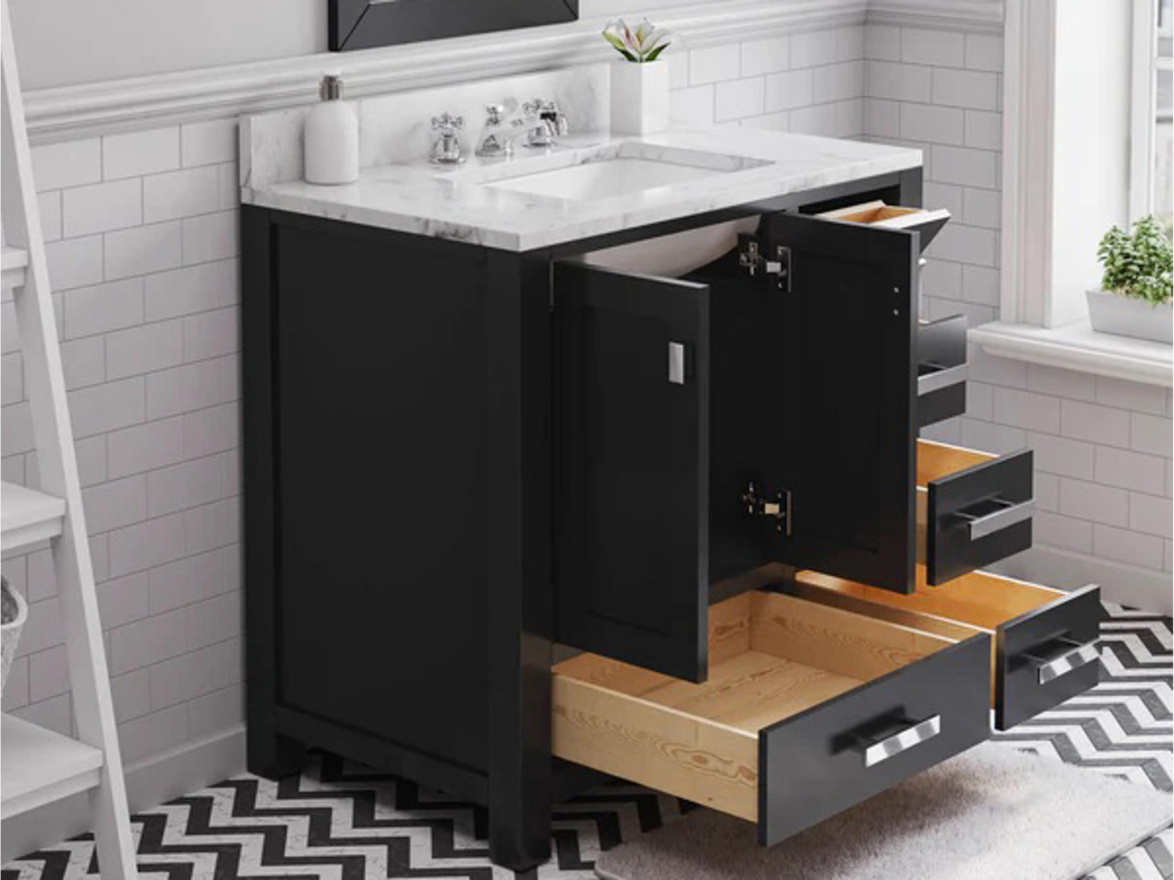 Water Creation Madison Single Sink Carrara White Marble Countertop Bath Vanity in Espresso with Chrome Hardware, Classic Faucet and Rectangular Mirror (S)