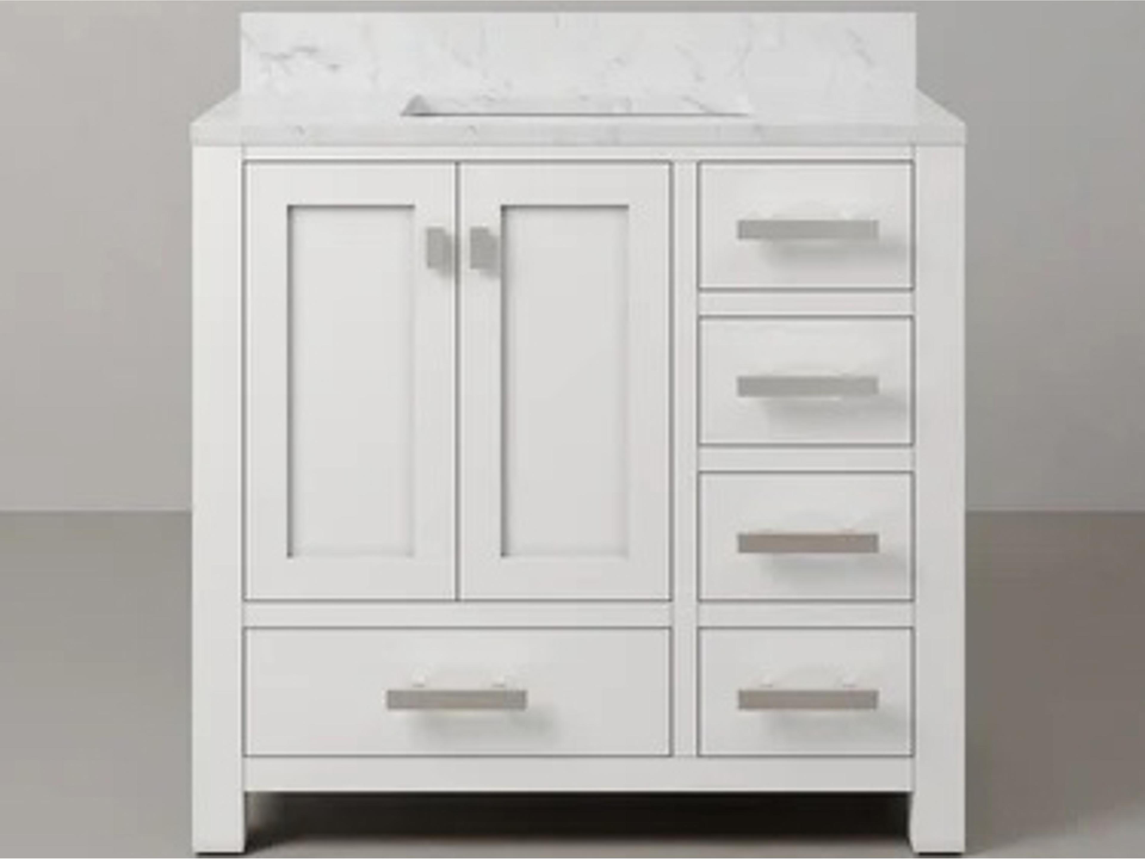 Madison Single Sink Carrara White Marble Countertop Bath Vanity in Pure White with Chrome Hardware